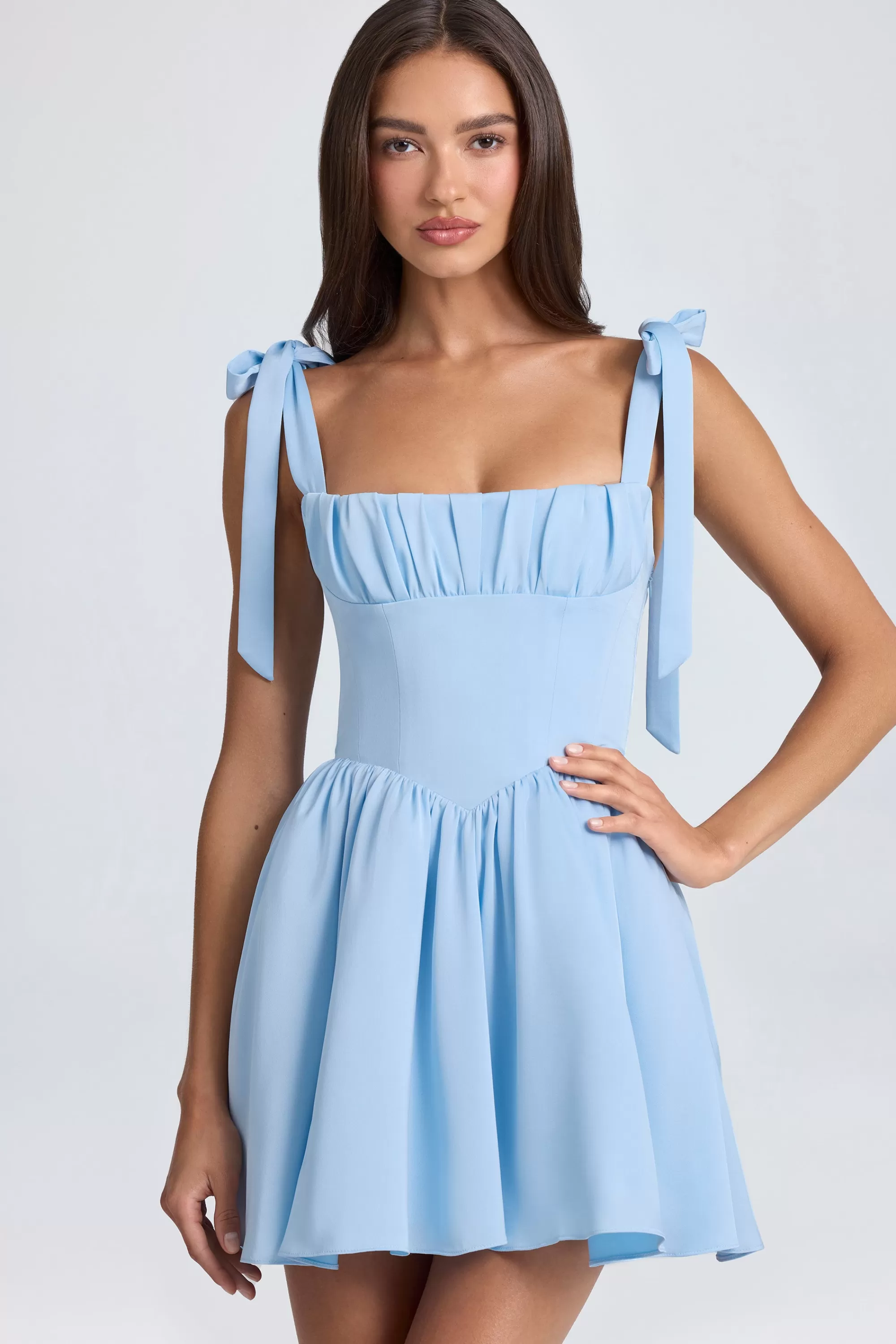 Oh Polly Draped Corset Mini Dress in Powder Blue PowderBlue Outlet