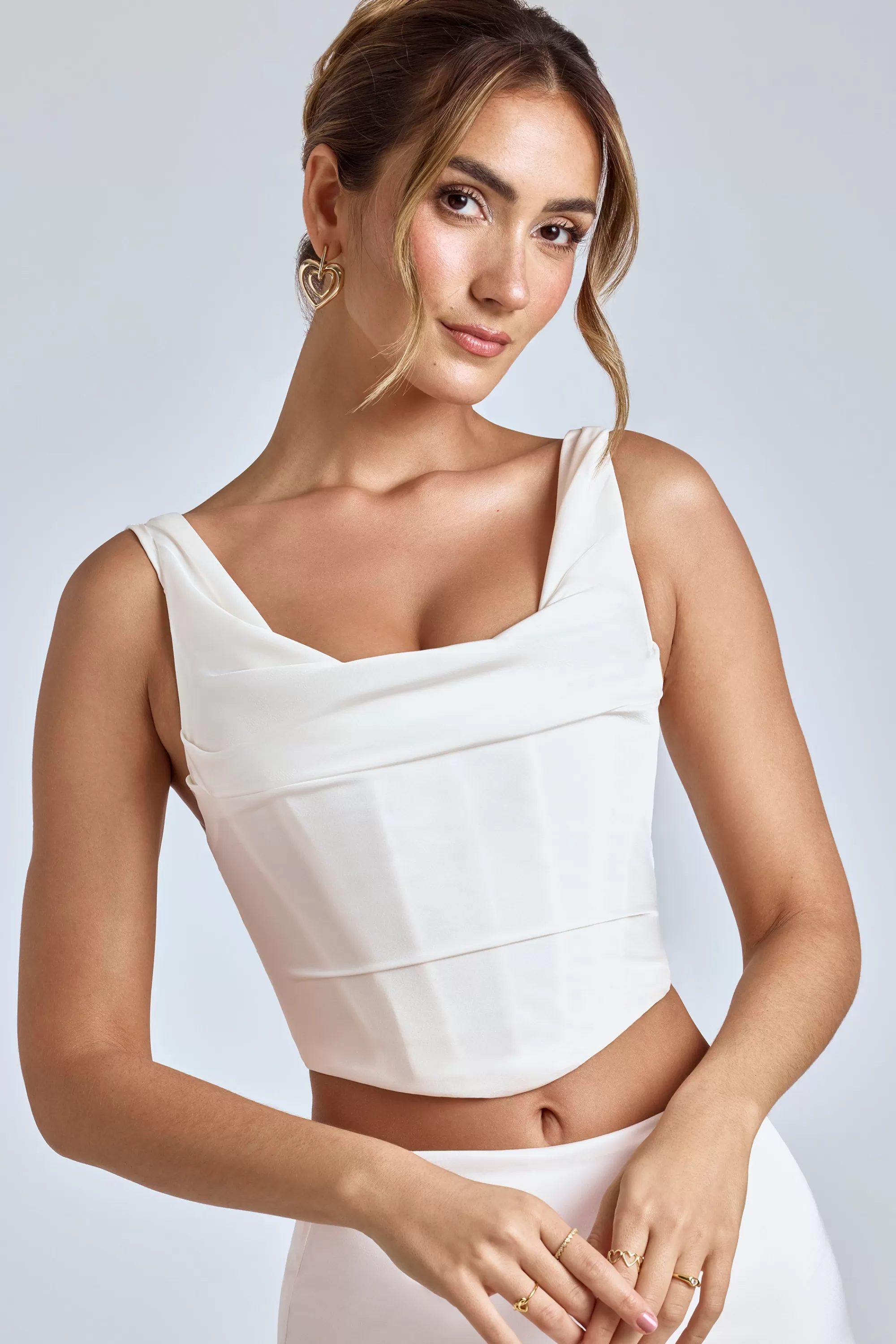 Oh Polly Draped Cowl Corset in White Best Sale