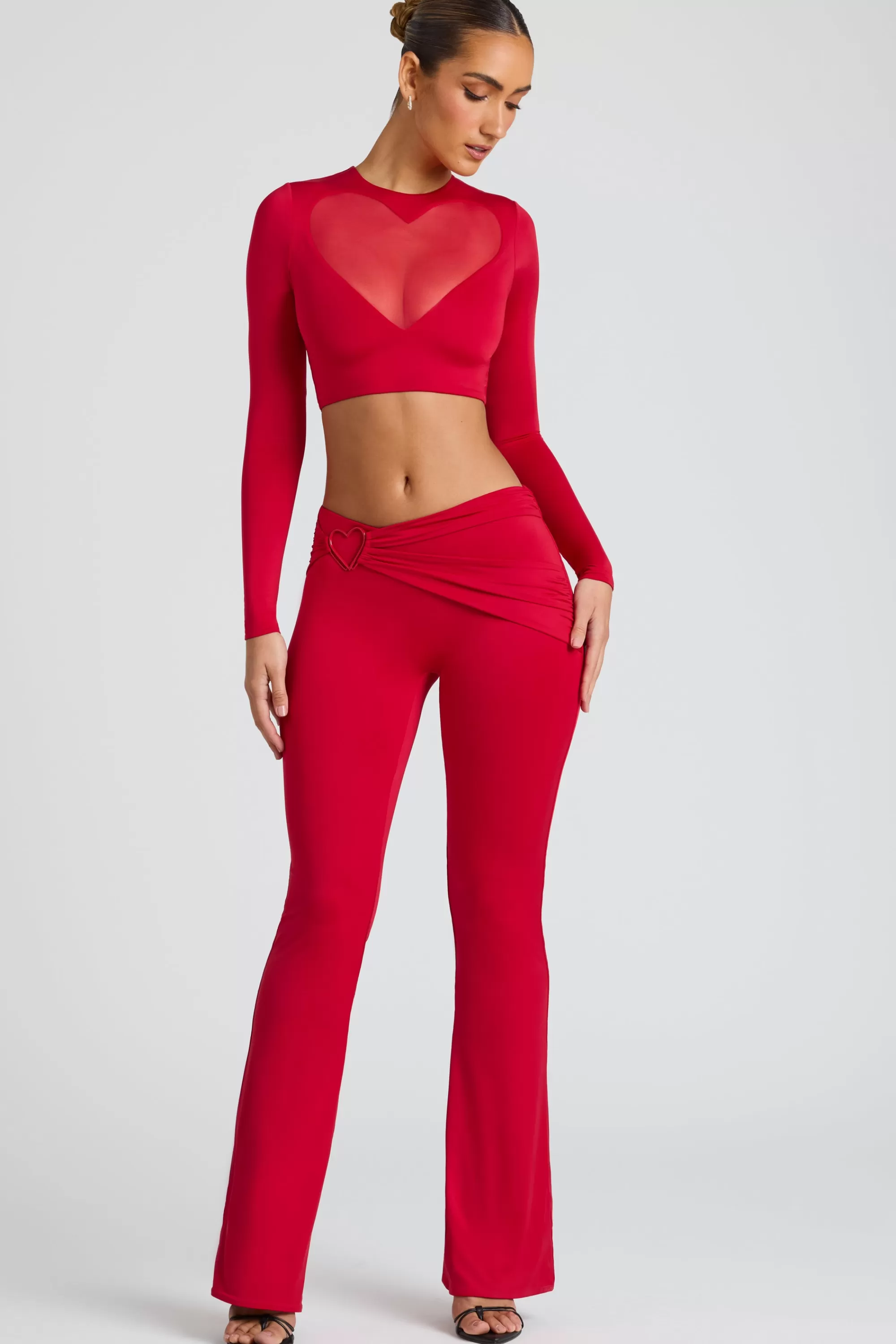 Oh Polly Draped Detail Straight Leg Trousers in Fire Red FireRed Fashion