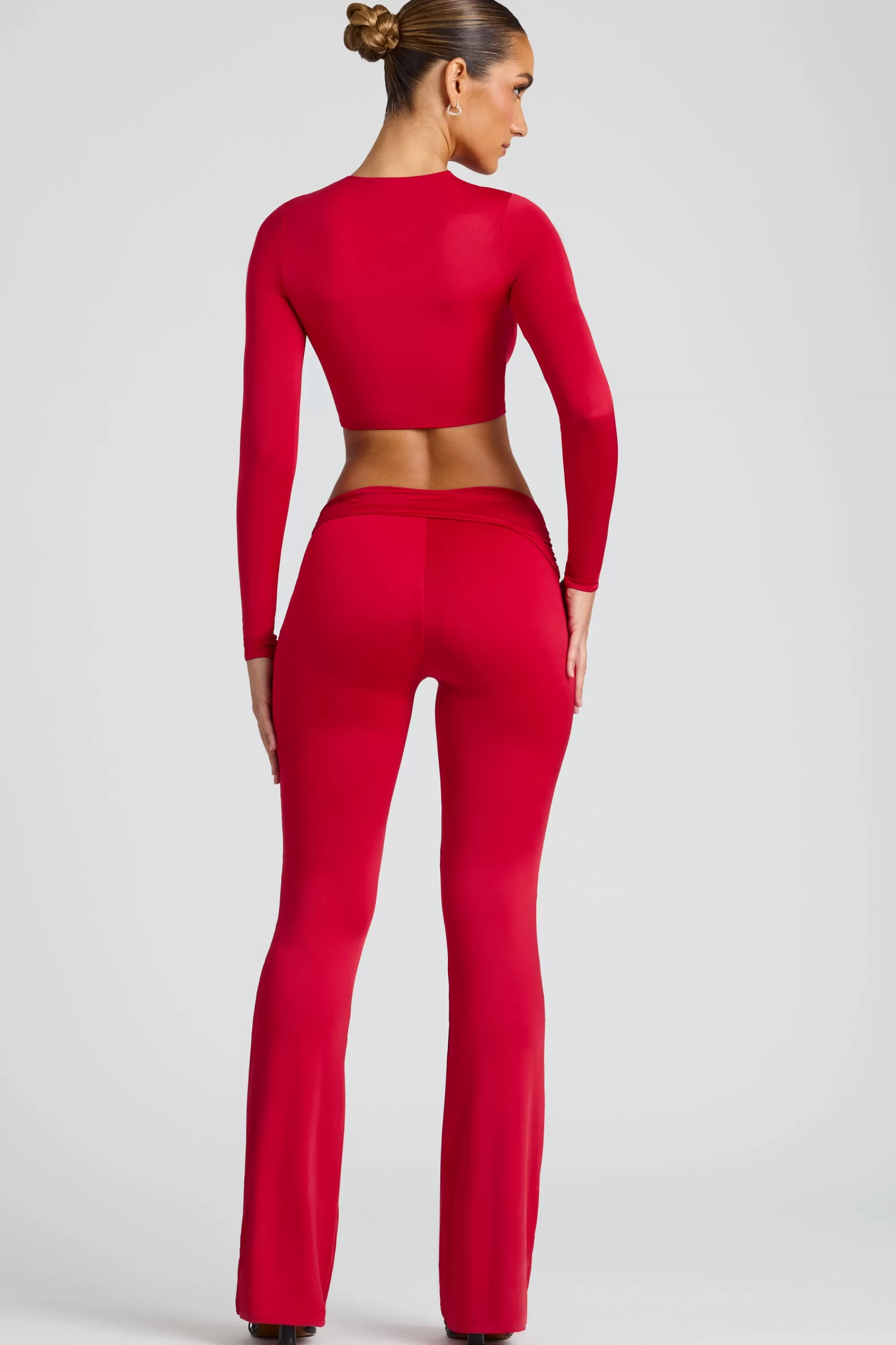 Oh Polly Draped Detail Straight Leg Trousers in Fire Red FireRed Fashion