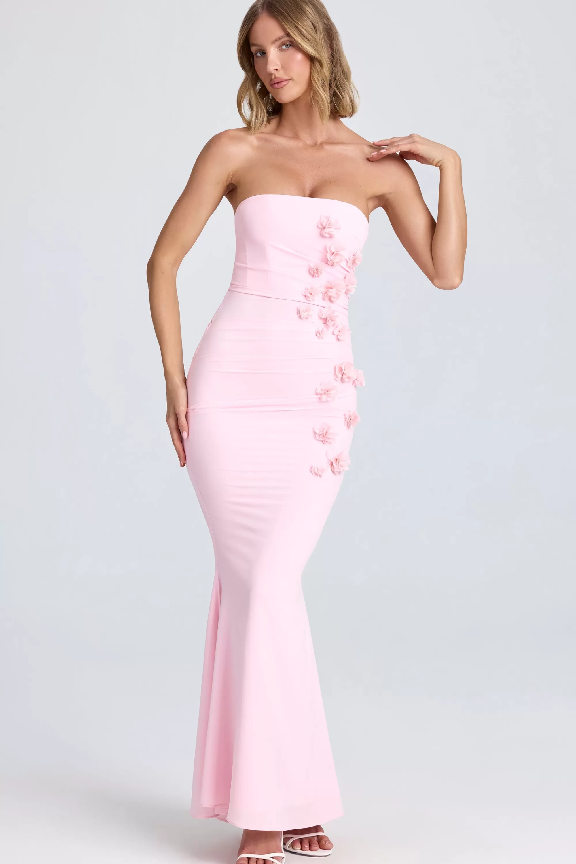 Oh Polly Draped Floral-Appliqué Maxi Dress in Blush Store