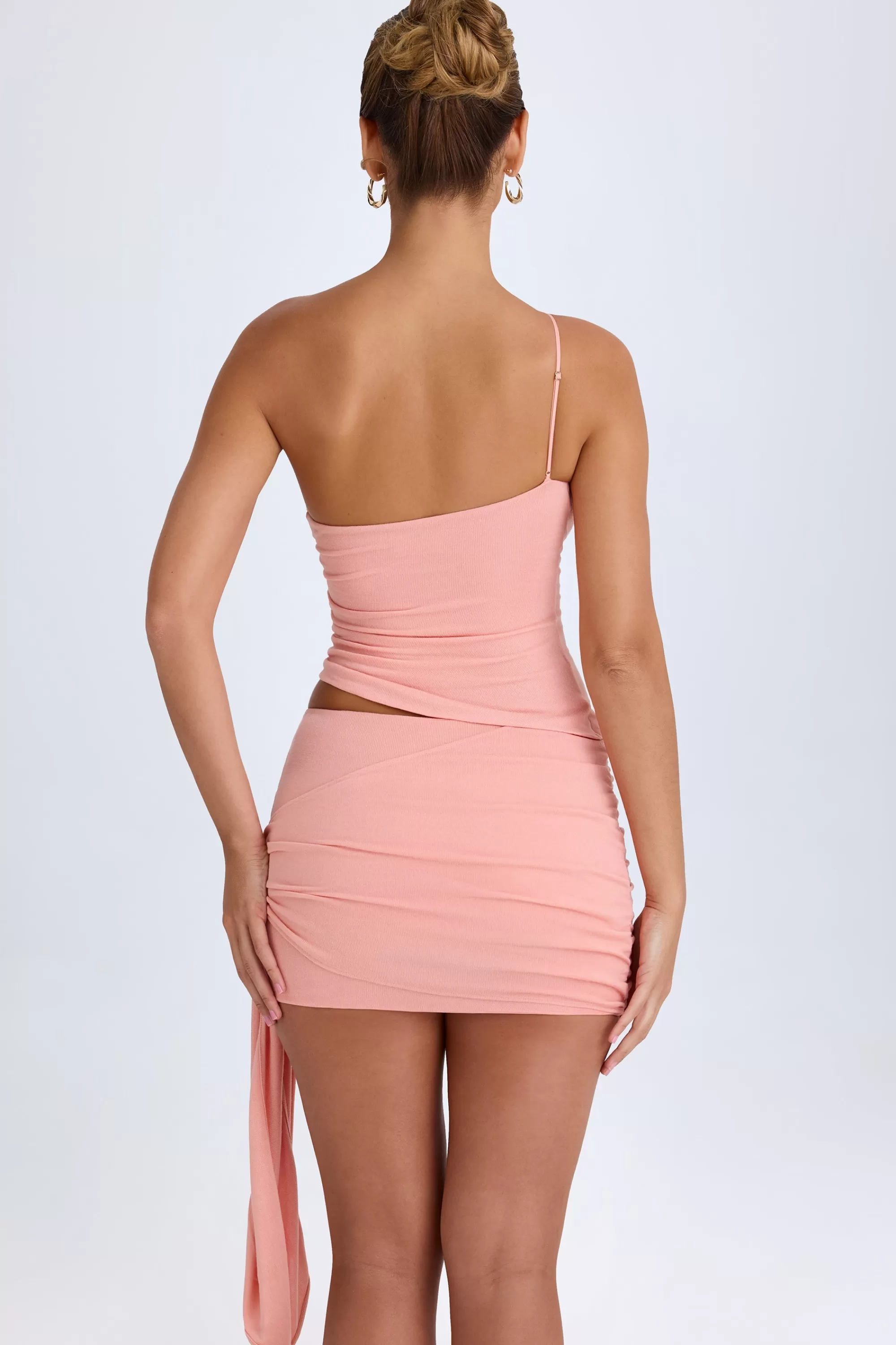 Oh Polly Draped Mid-Rise Mini Skirt in Apricot Pink ApricotPink Shop