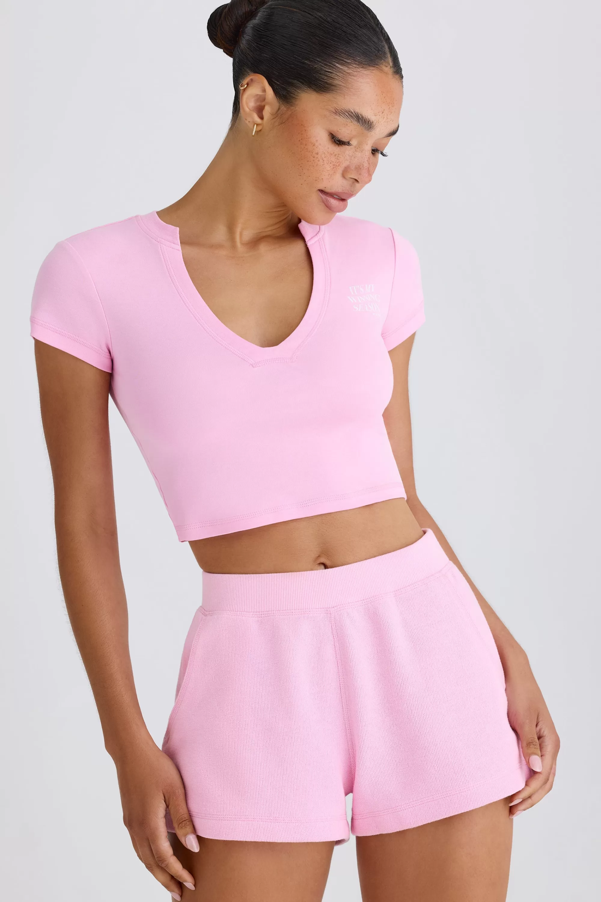 Oh Polly Elasticated Shorts in Bubblegum Pink BubblegumPink Hot