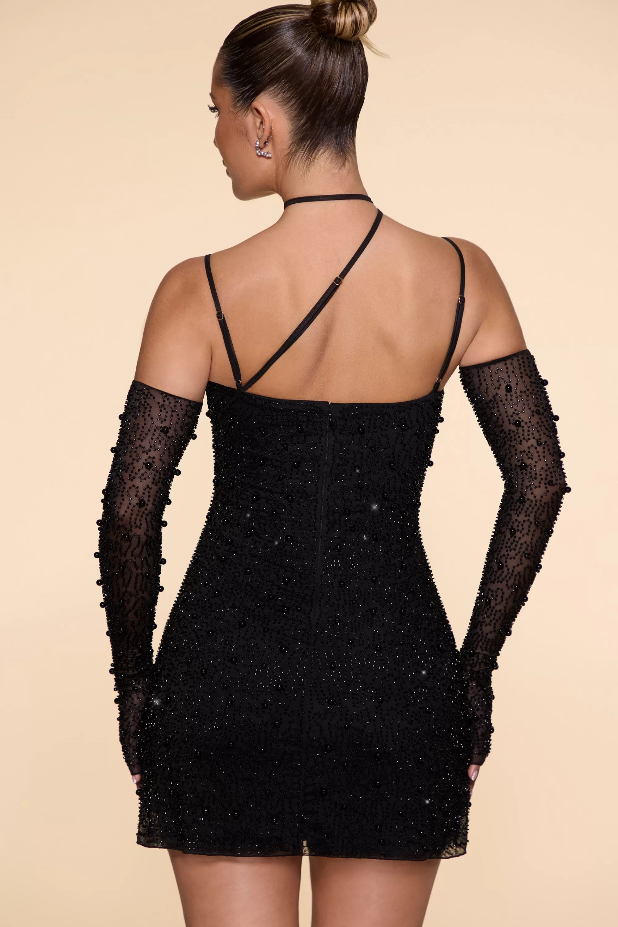 Oh Polly Embellished Asymmetric Corset Mini Dress in Black Flash Sale