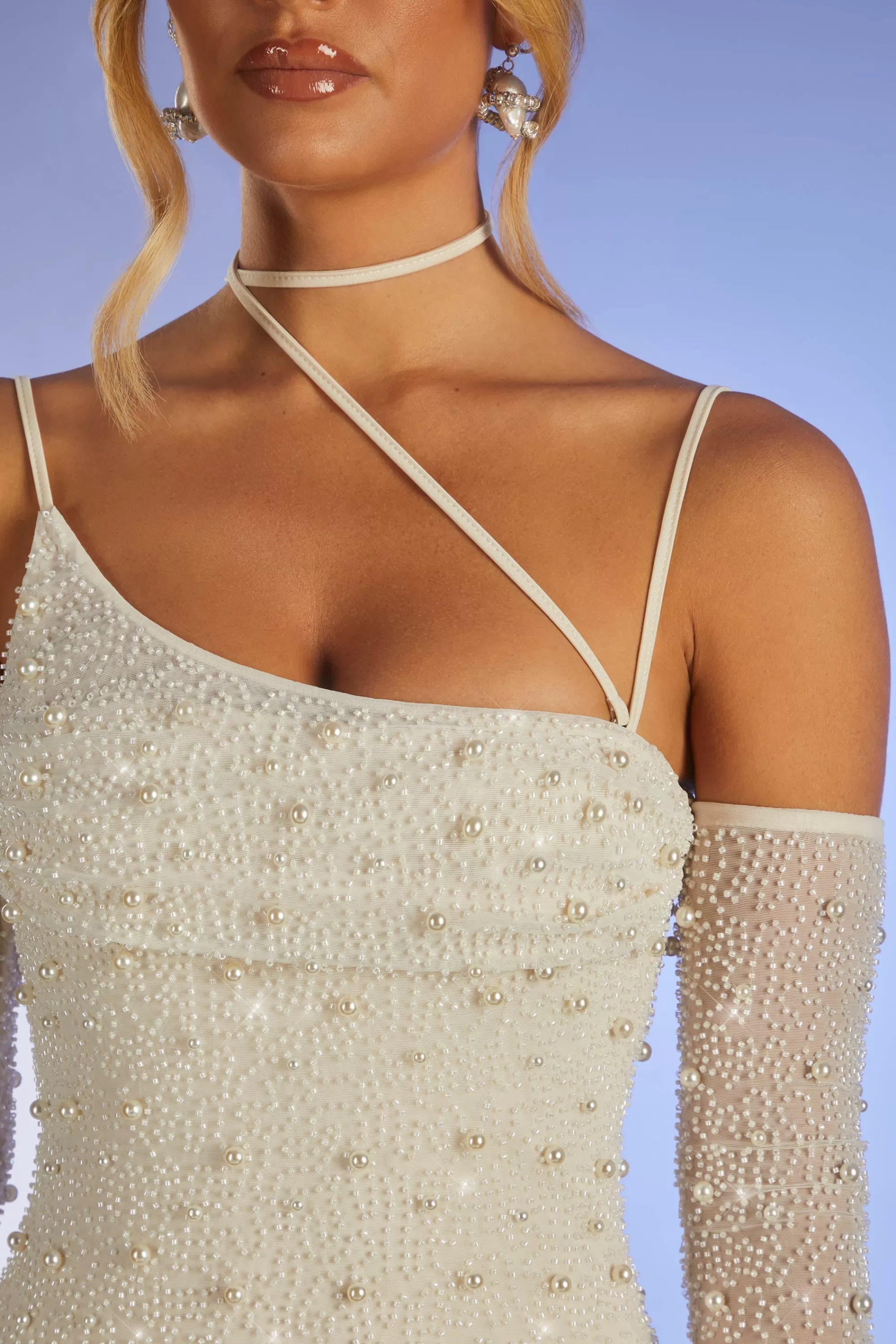 Oh Polly Embellished Asymmetric Corset Mini Dress in Ivory Flash Sale