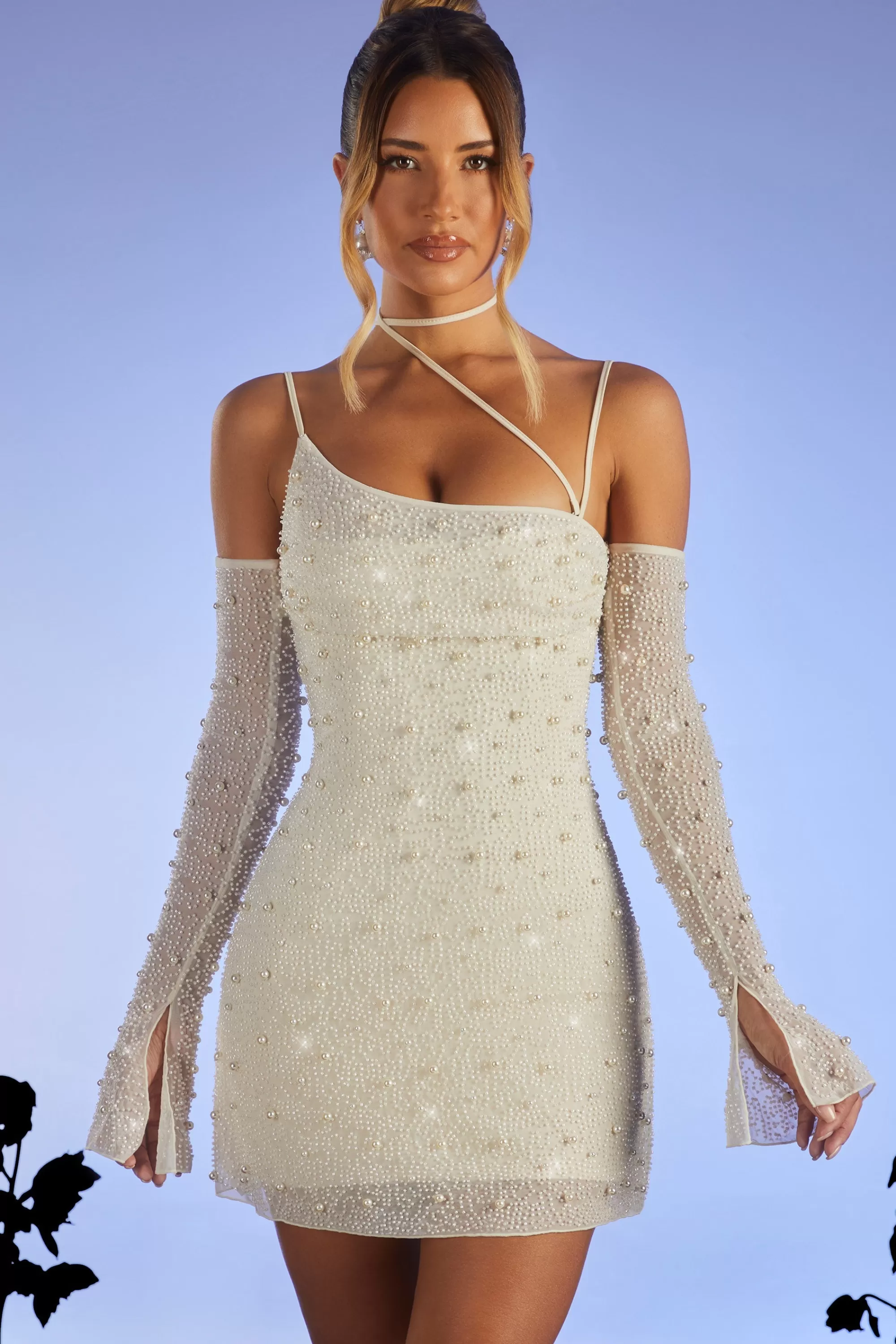 Oh Polly Embellished Asymmetric Corset Mini Dress in Ivory Flash Sale