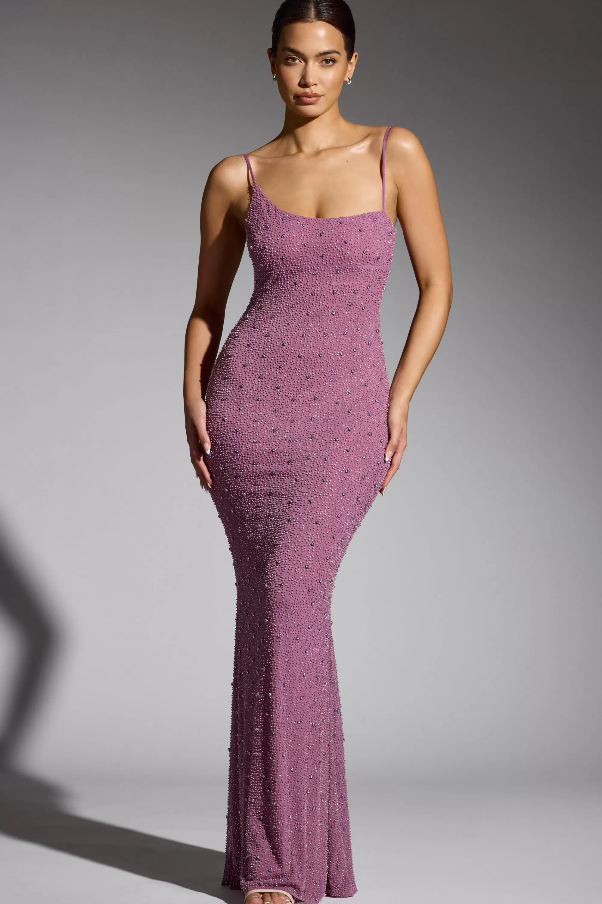 Oh Polly Embellished Asymmetric Maxi Dress in Grape Best