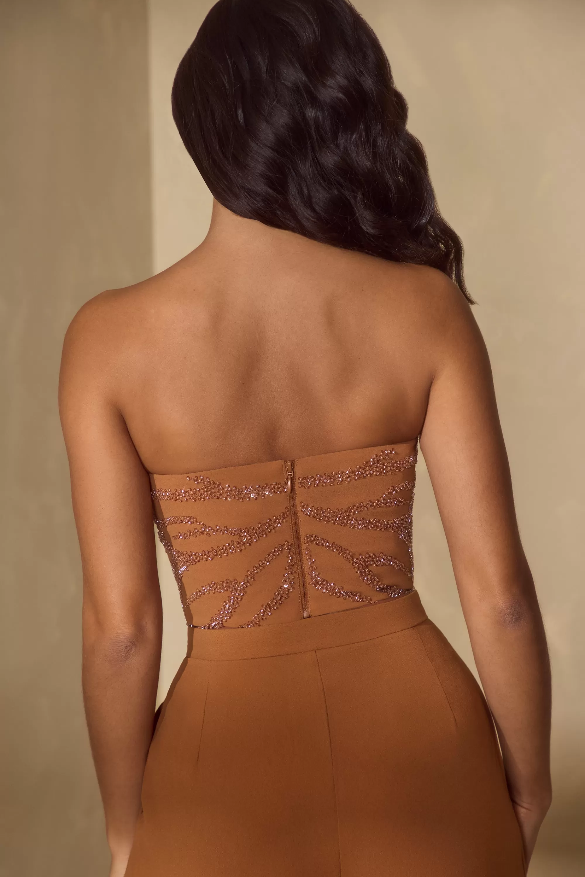 Oh Polly Embellished Bandeau Corset Top in Caramel New