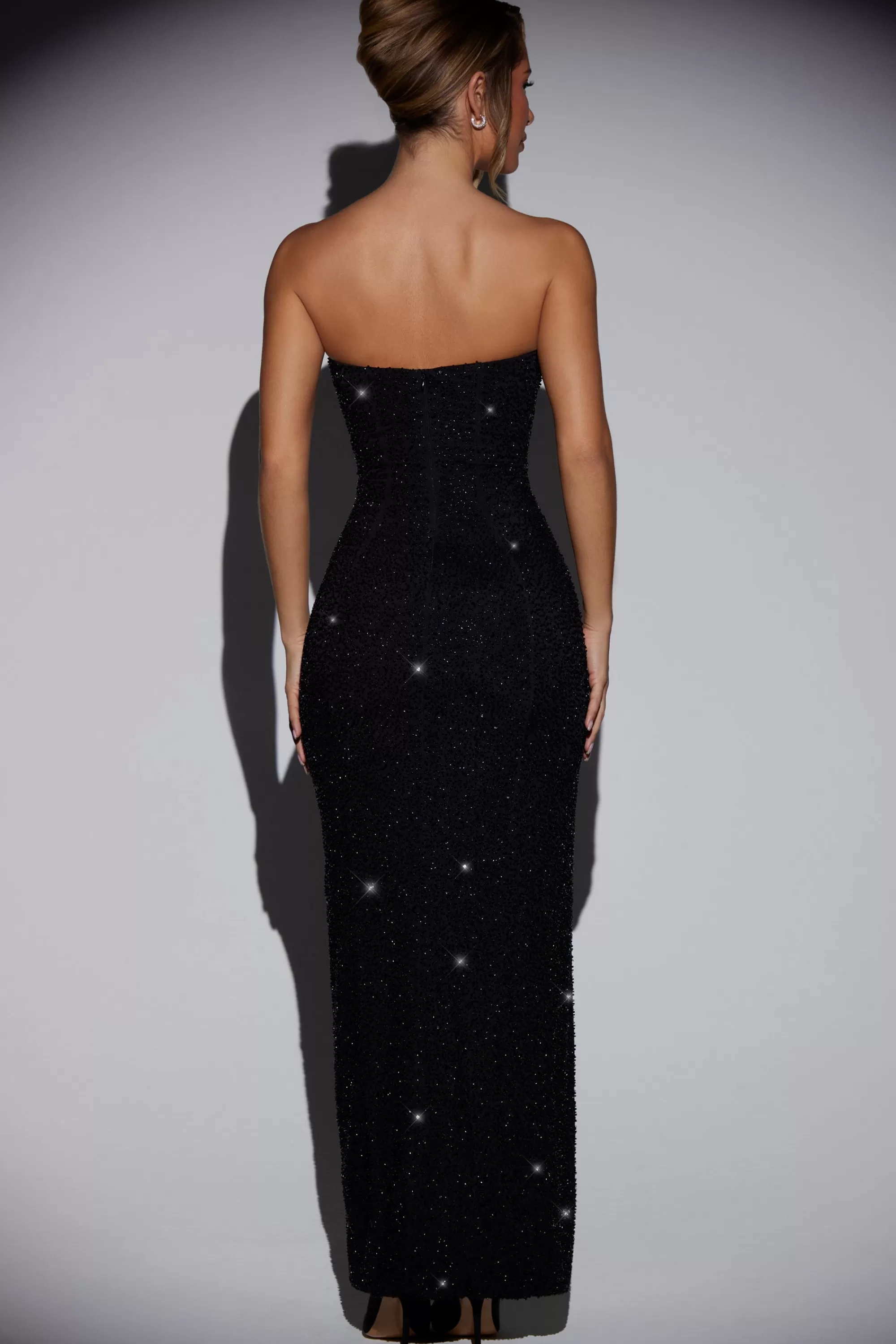 Oh Polly Embellished Bandeau Cowl Neck Maxi Dress in Black Shop