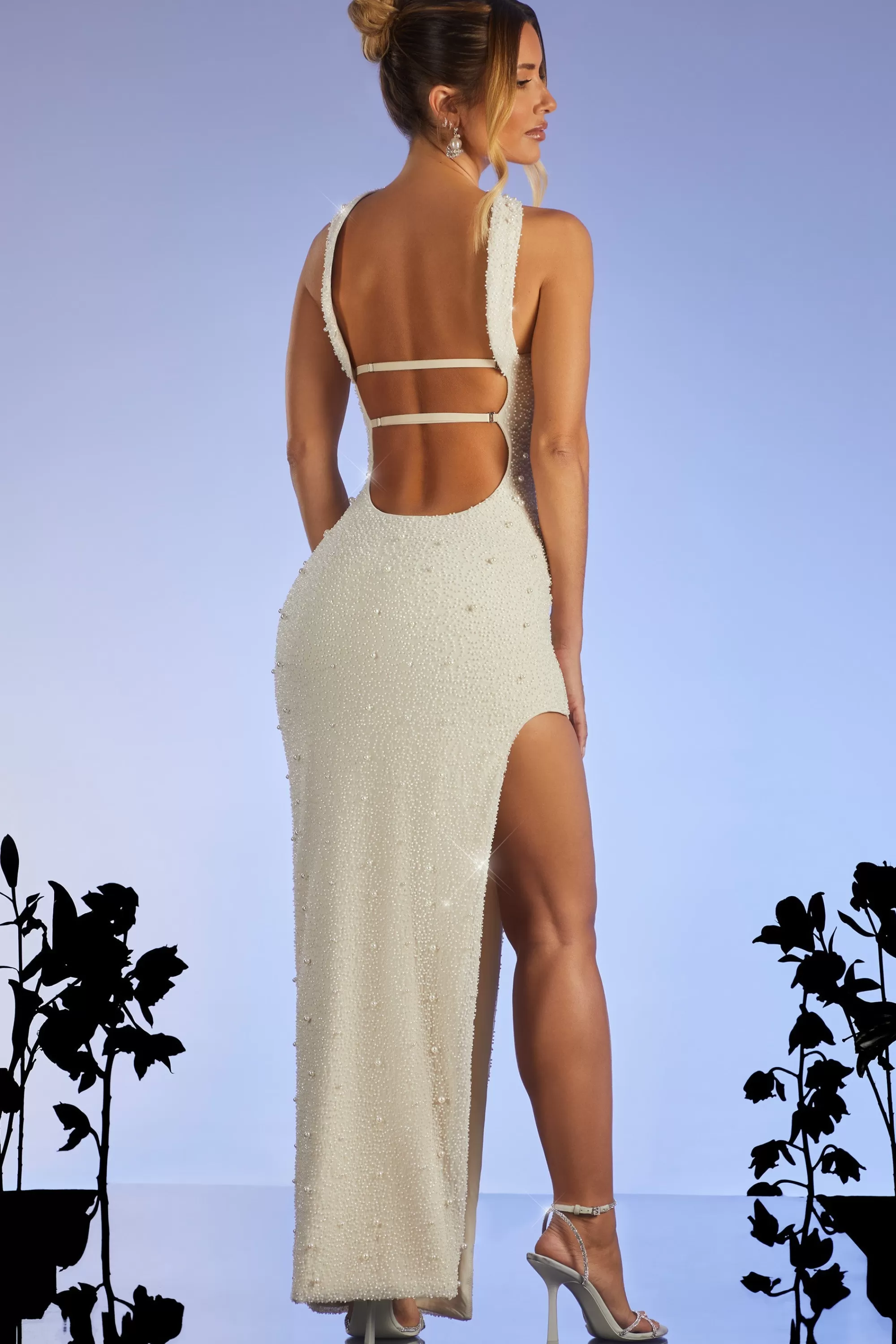 Oh Polly Embellished Bandeau Maxi Dress in Ivory Discount