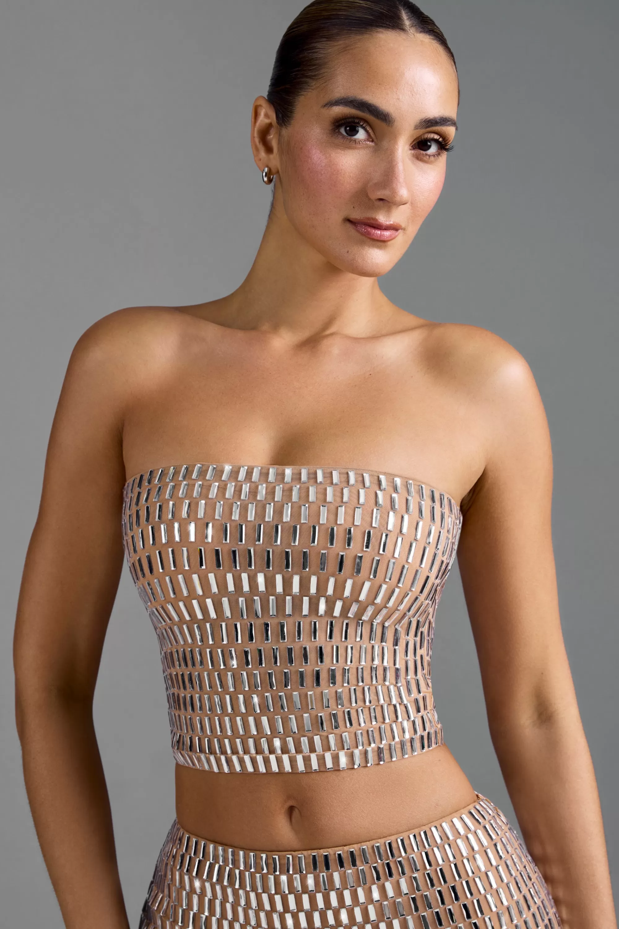 Oh Polly Embellished Bandeau Top in Almond Discount