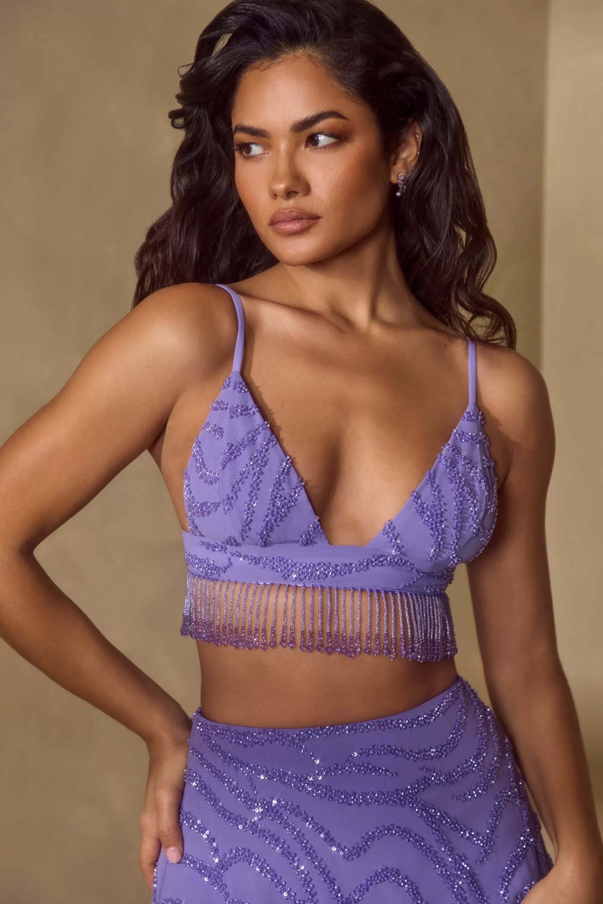 Oh Polly Embellished Bra Top in Purple Outlet