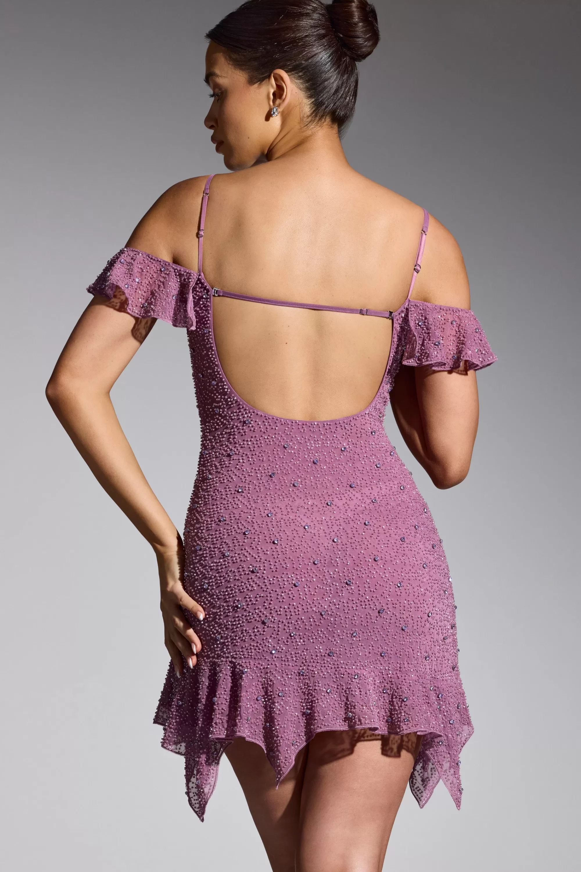 Oh Polly Embellished Cold Shoulder Mini Dress in Grape Fashion