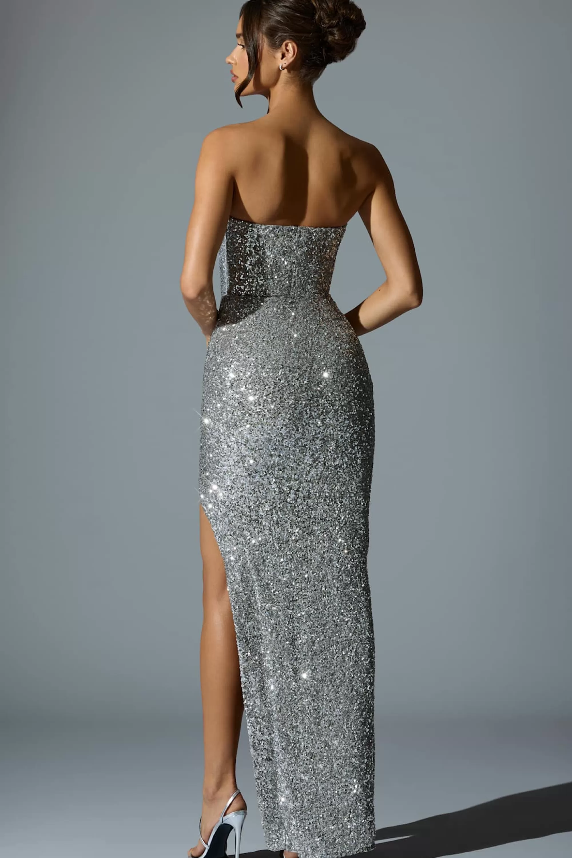 Oh Polly Embellished Corset Gown in Silver Outlet