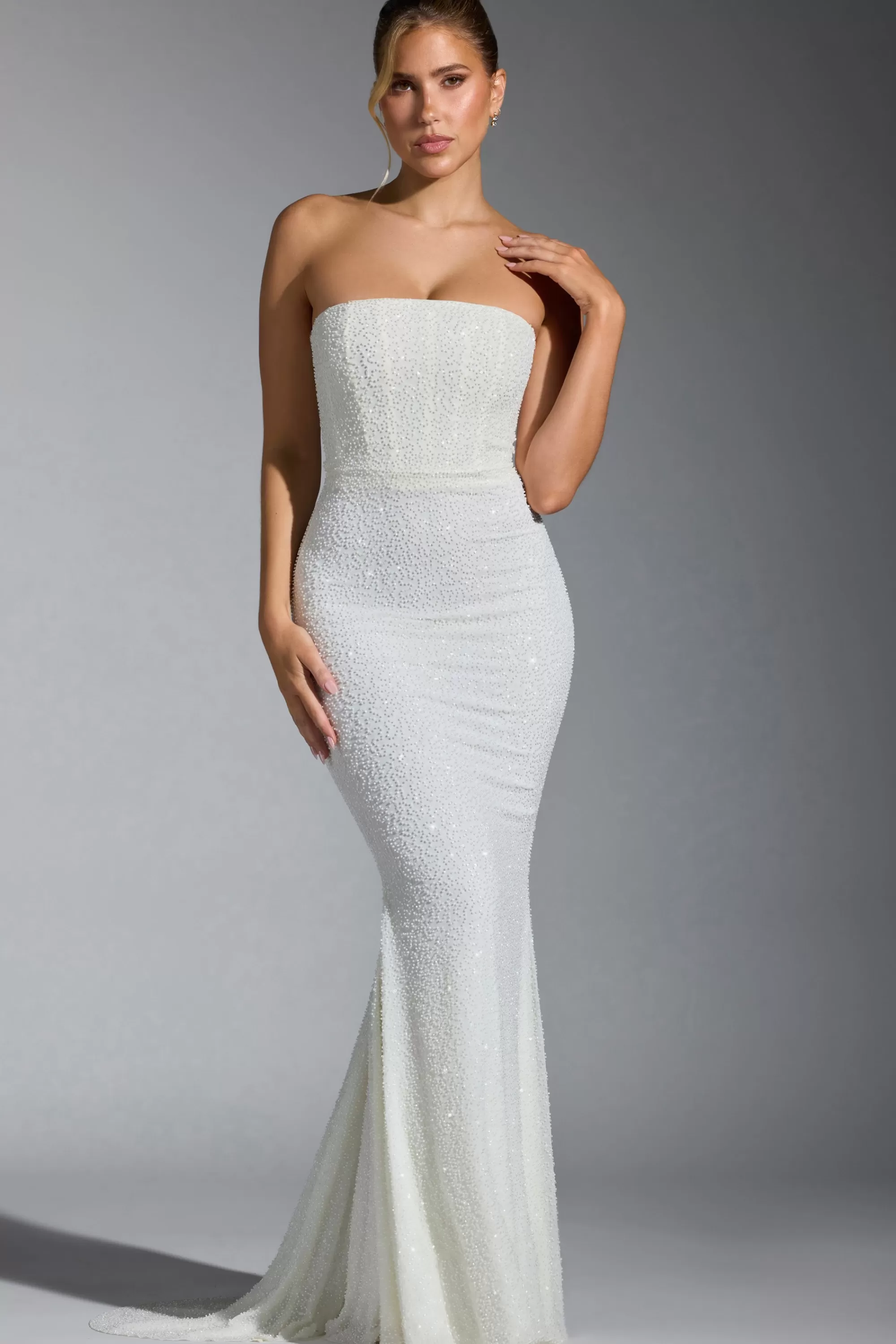 Oh Polly Embellished Corset Gown in White Cheap