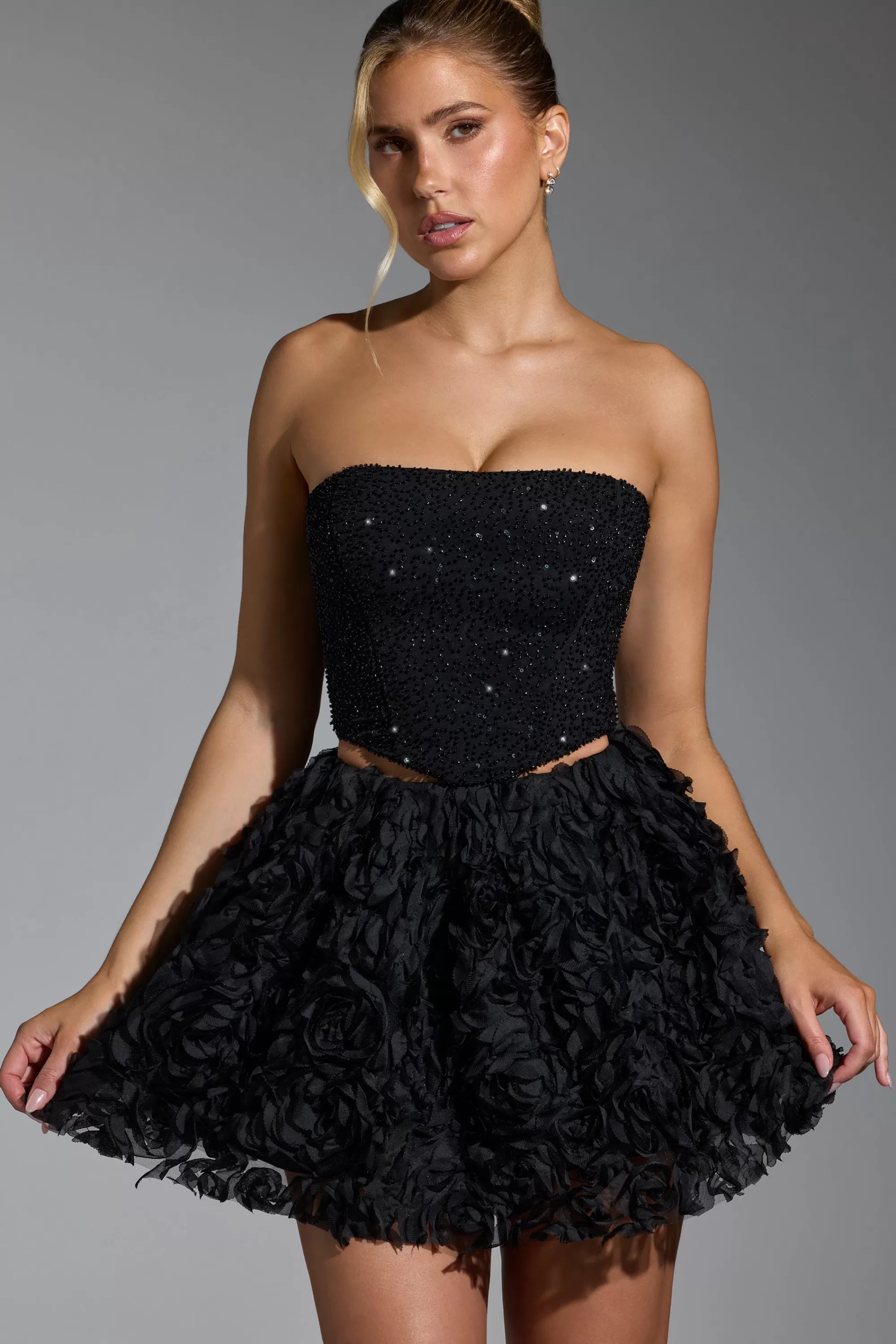 Oh Polly Embellished Corset Top in Black Flash Sale