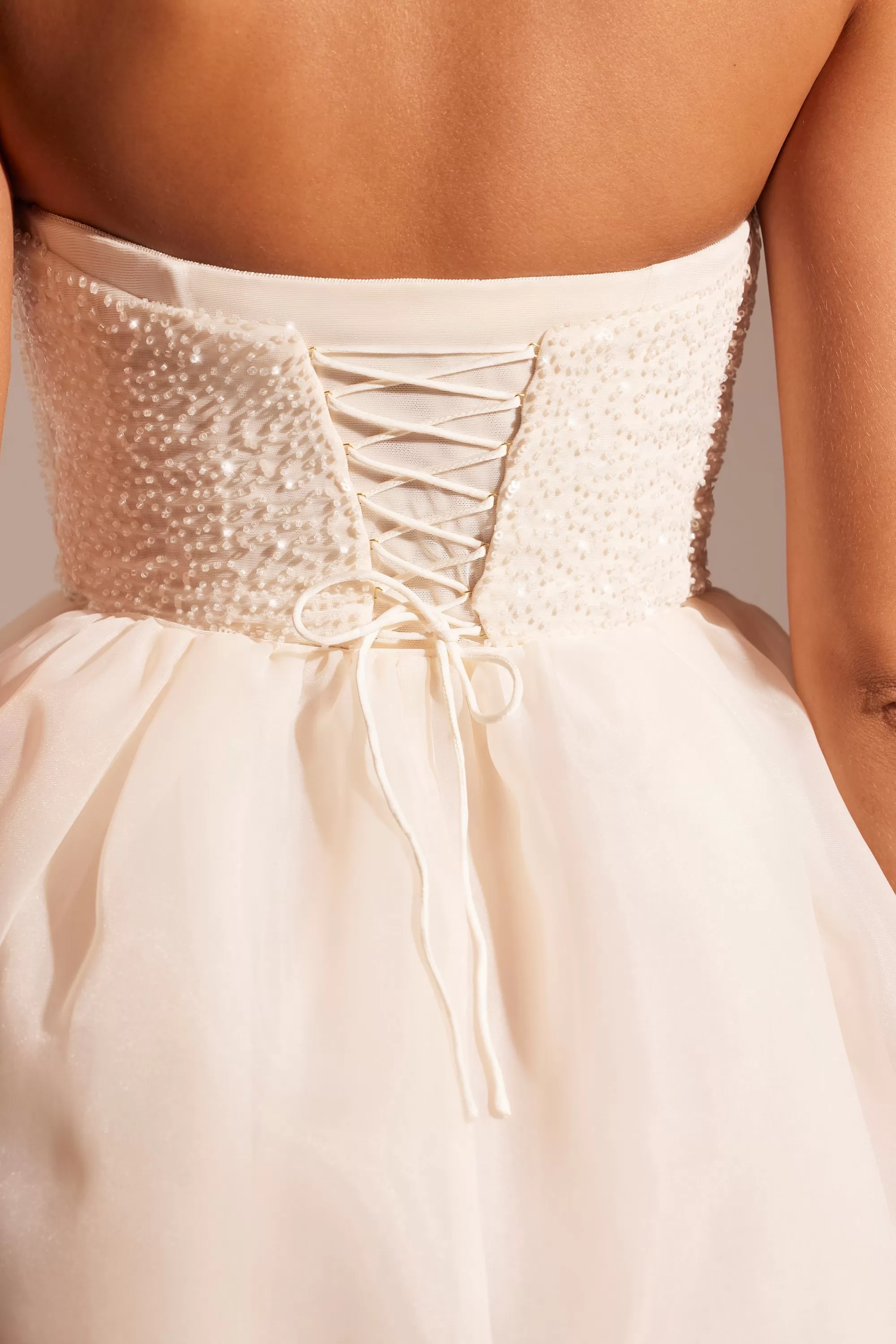 Oh Polly Embellished Corset Tulle Skirt Midi Dress in Ivory New