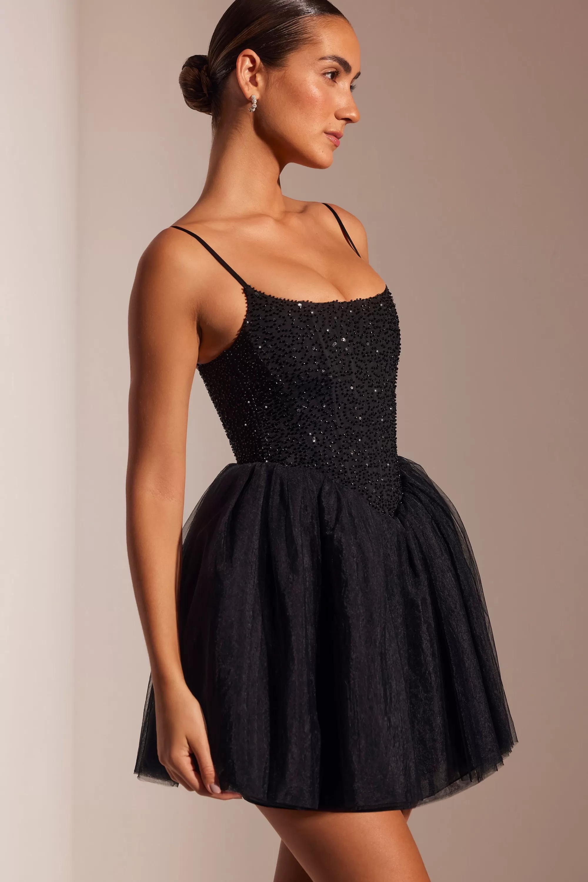 Oh Polly Embellished Corset Tulle Skirt Mini Dress in Black Discount