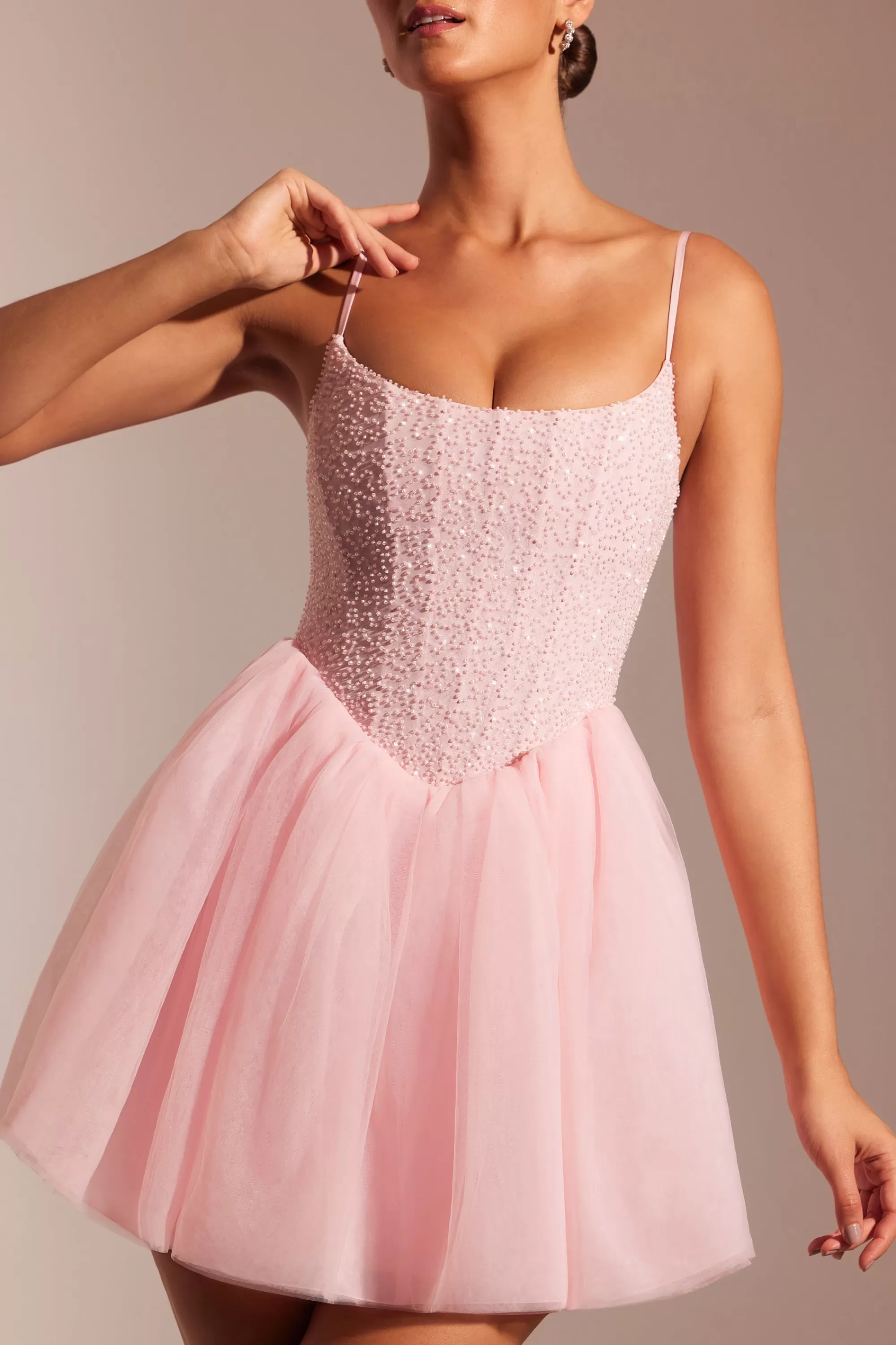 Oh Polly Embellished Corset Tulle Skirt Mini Dress in Blush Fashion