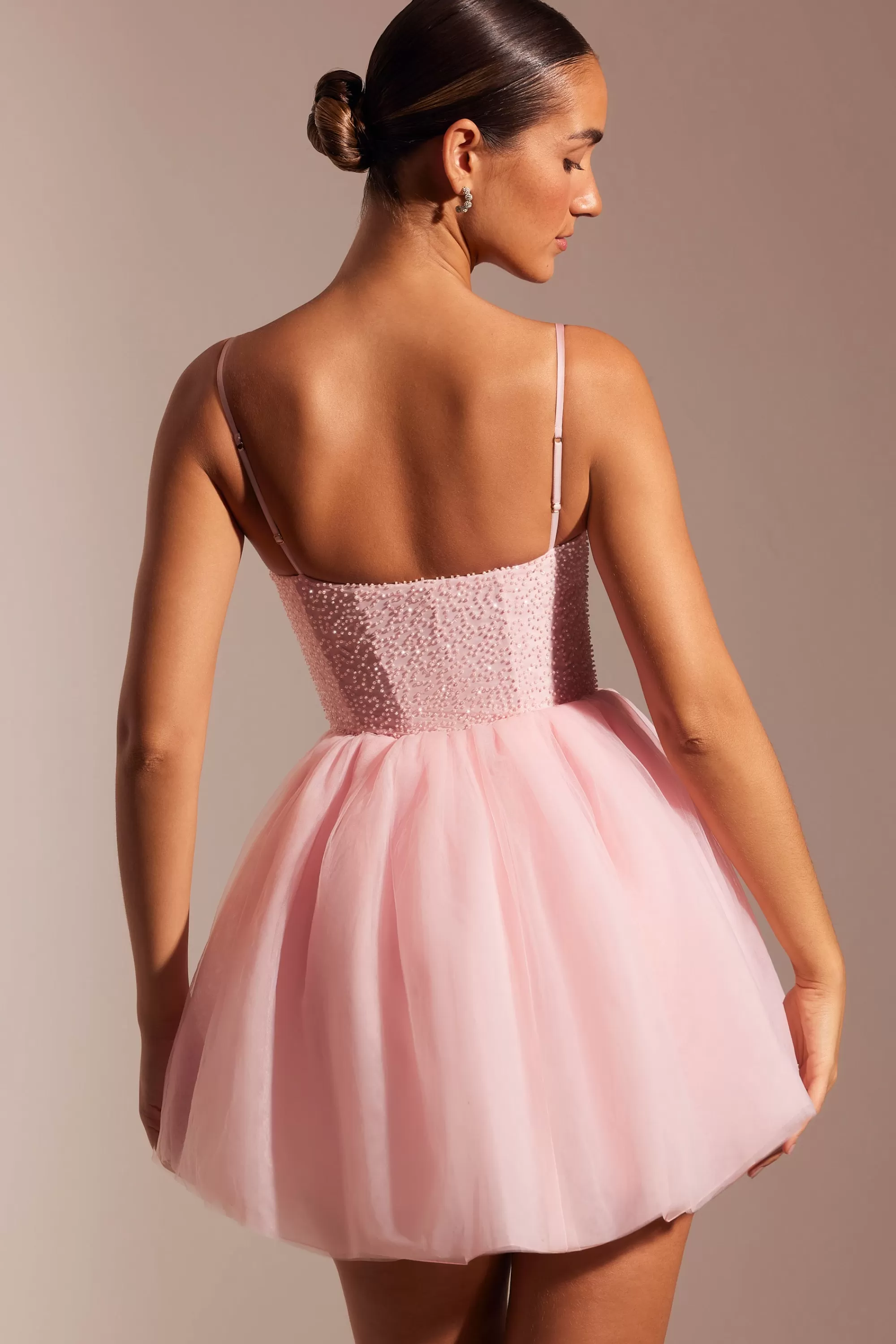 Oh Polly Embellished Corset Tulle Skirt Mini Dress in Blush Fashion