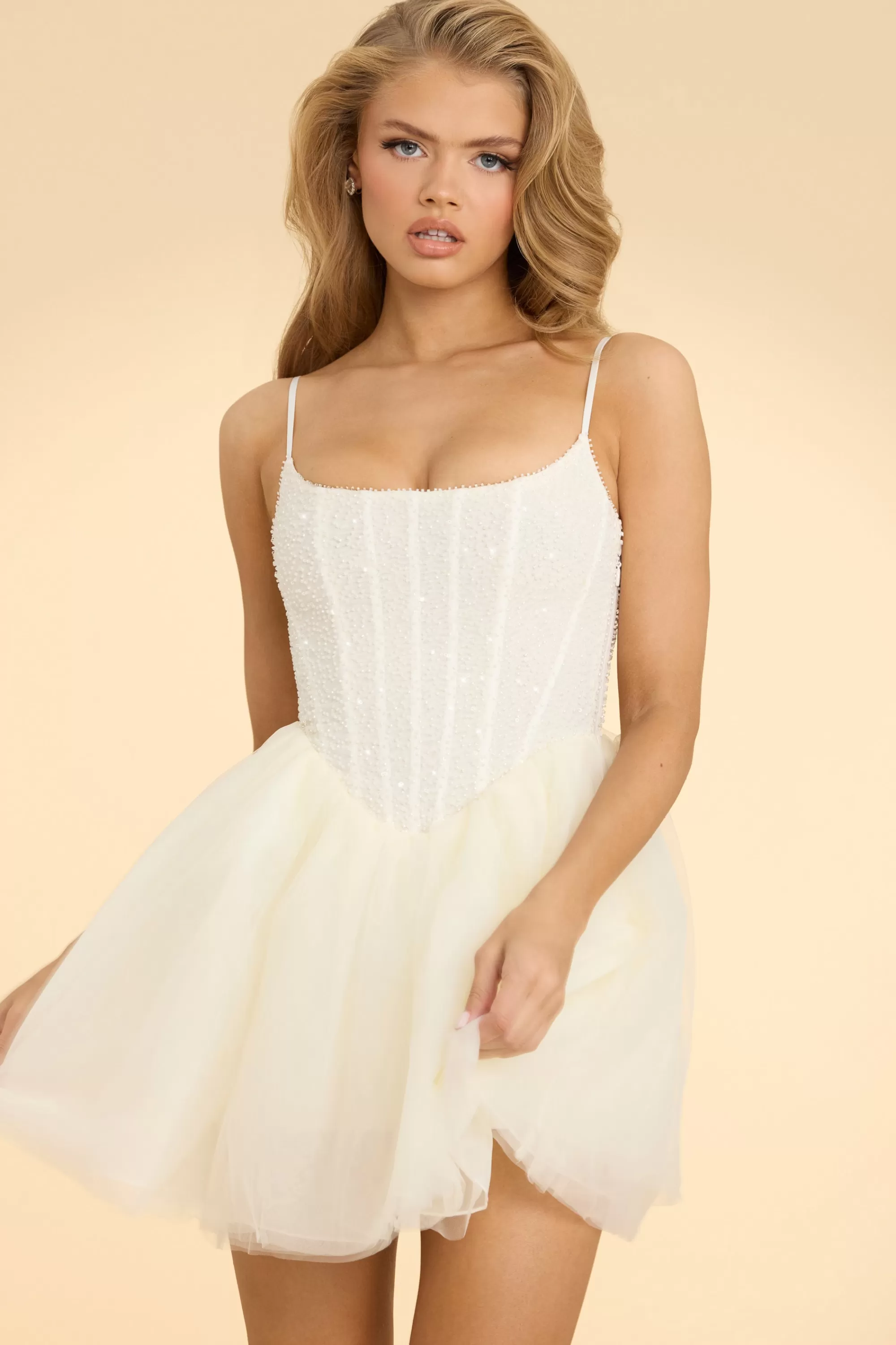 Oh Polly Embellished Corset Tulle Skirt Mini Dress in White Best Sale