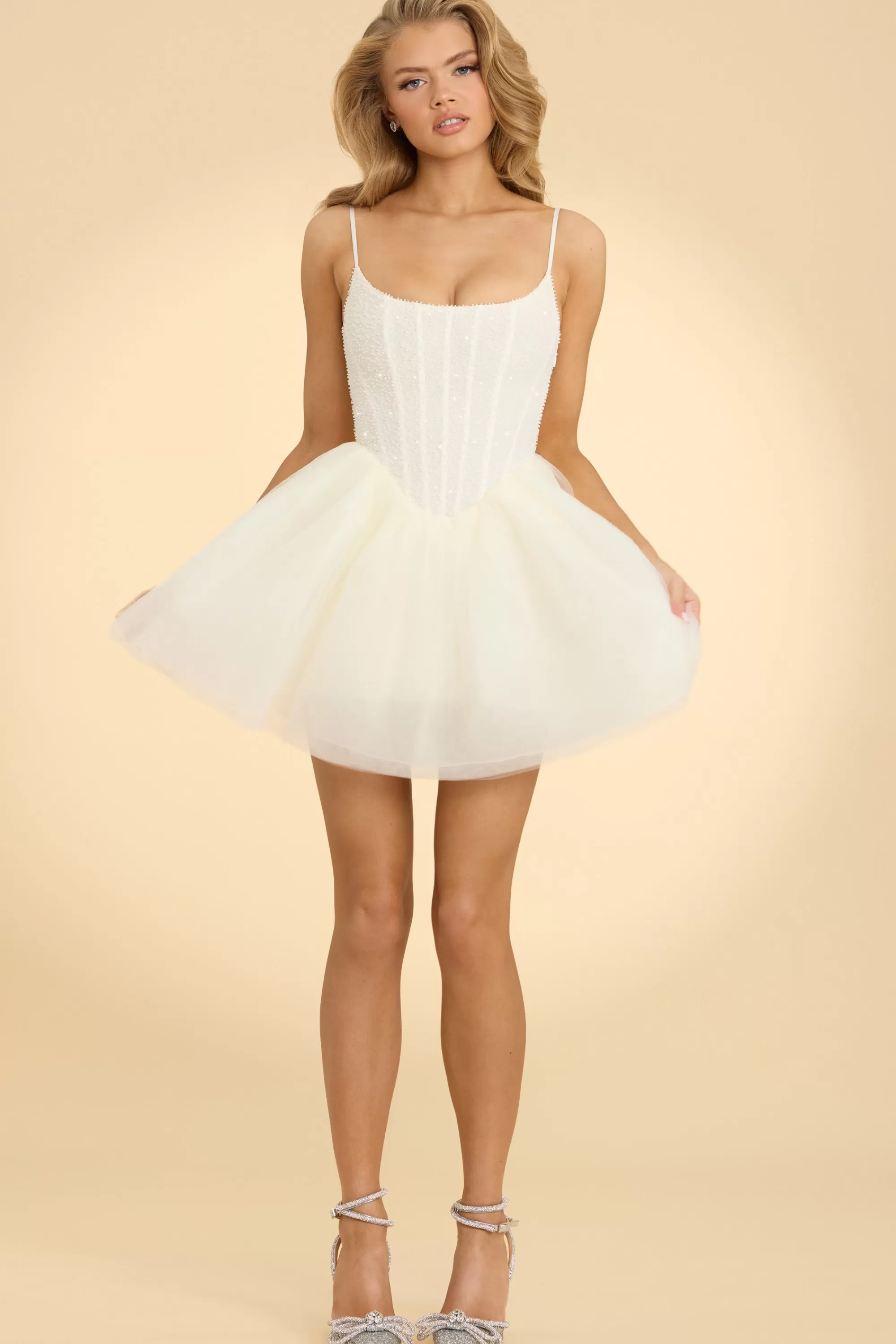 Oh Polly Embellished Corset Tulle Skirt Mini Dress in White Best Sale