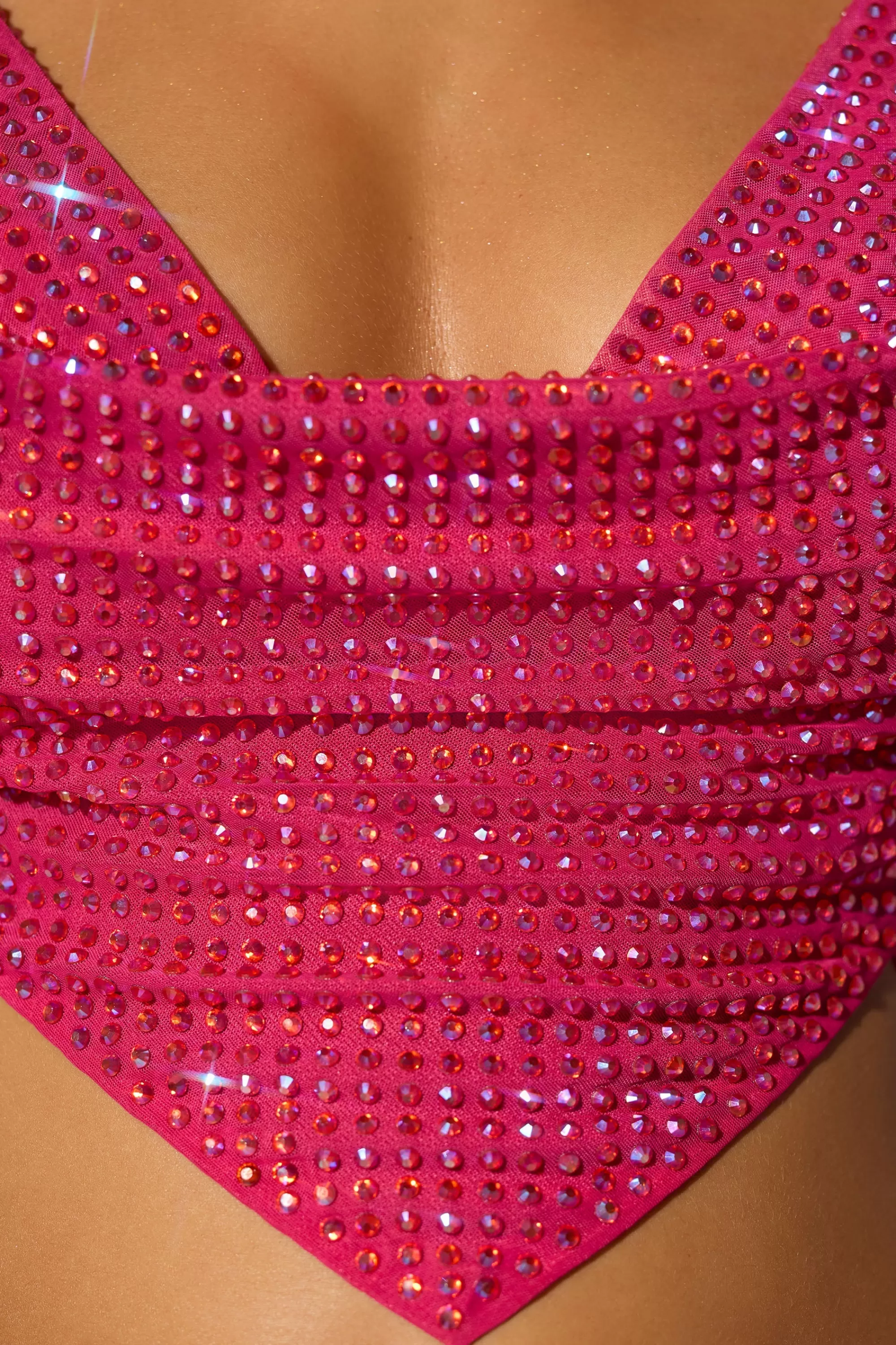 Oh Polly Embellished Cowl Neck Open Back Crop Top in Hot Pink HotPink Discount