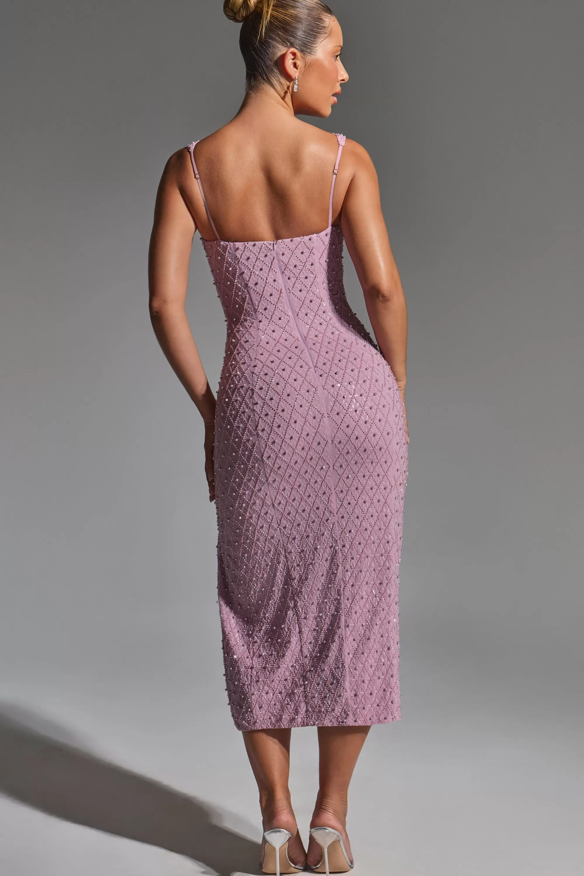 Oh Polly Embellished Cowl-Neck Midaxi Dress in Mauve Cheap