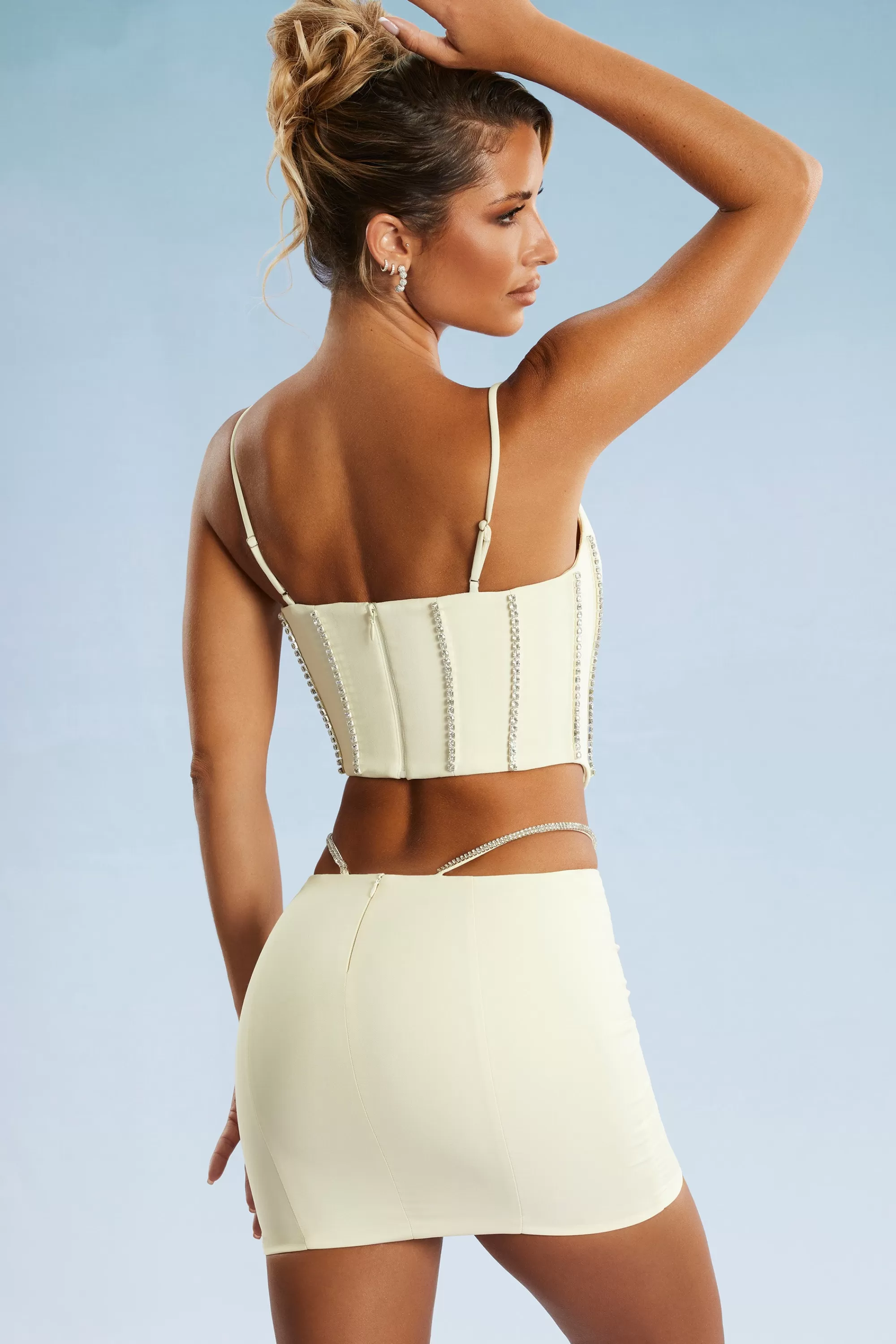 Oh Polly Embellished Cut Out Mini Skirt in Ivory Online