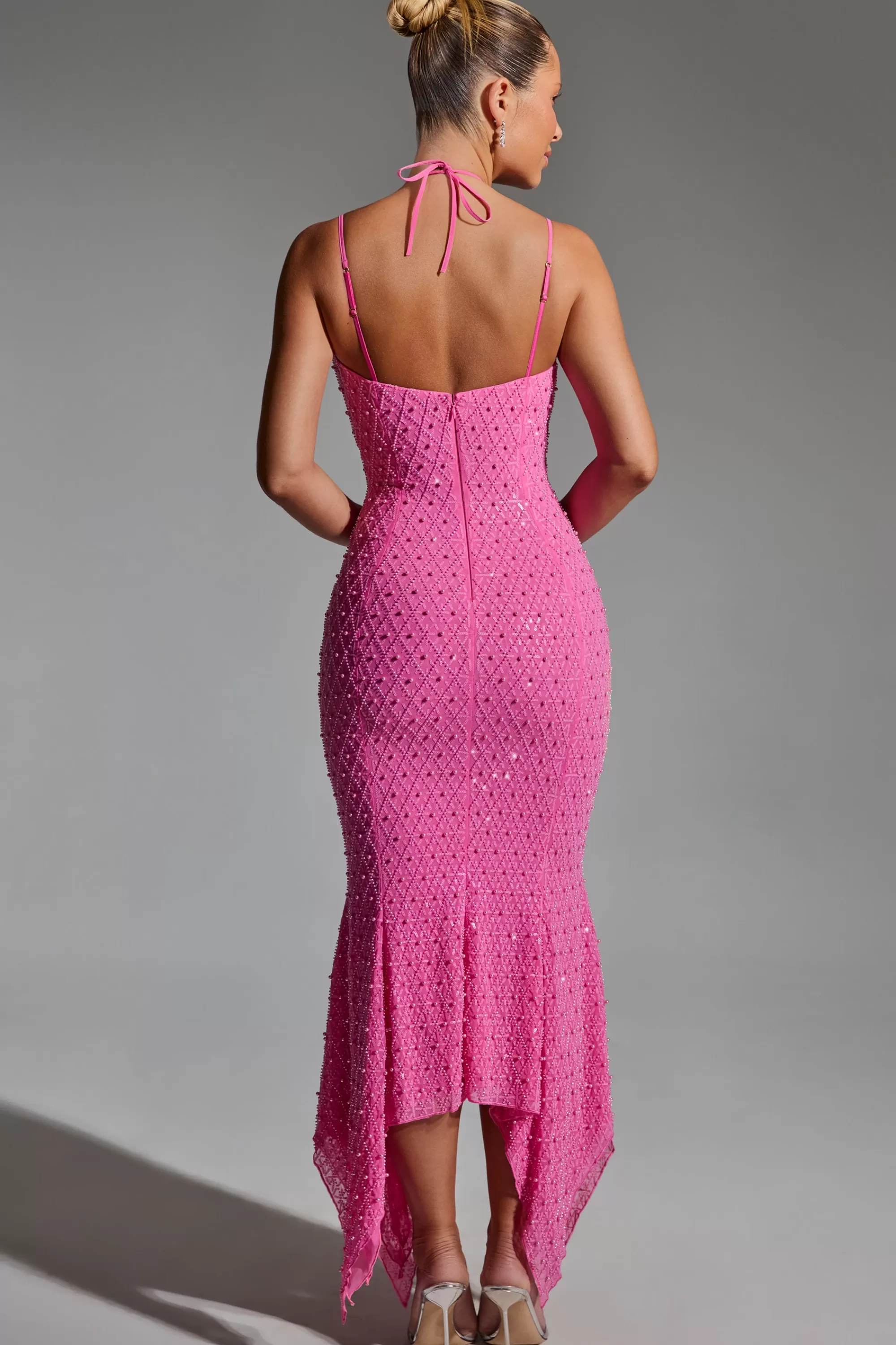 Oh Polly Embellished Cut-Out Asymmetric Midaxi Dress in Hot Pink HotPink Cheap