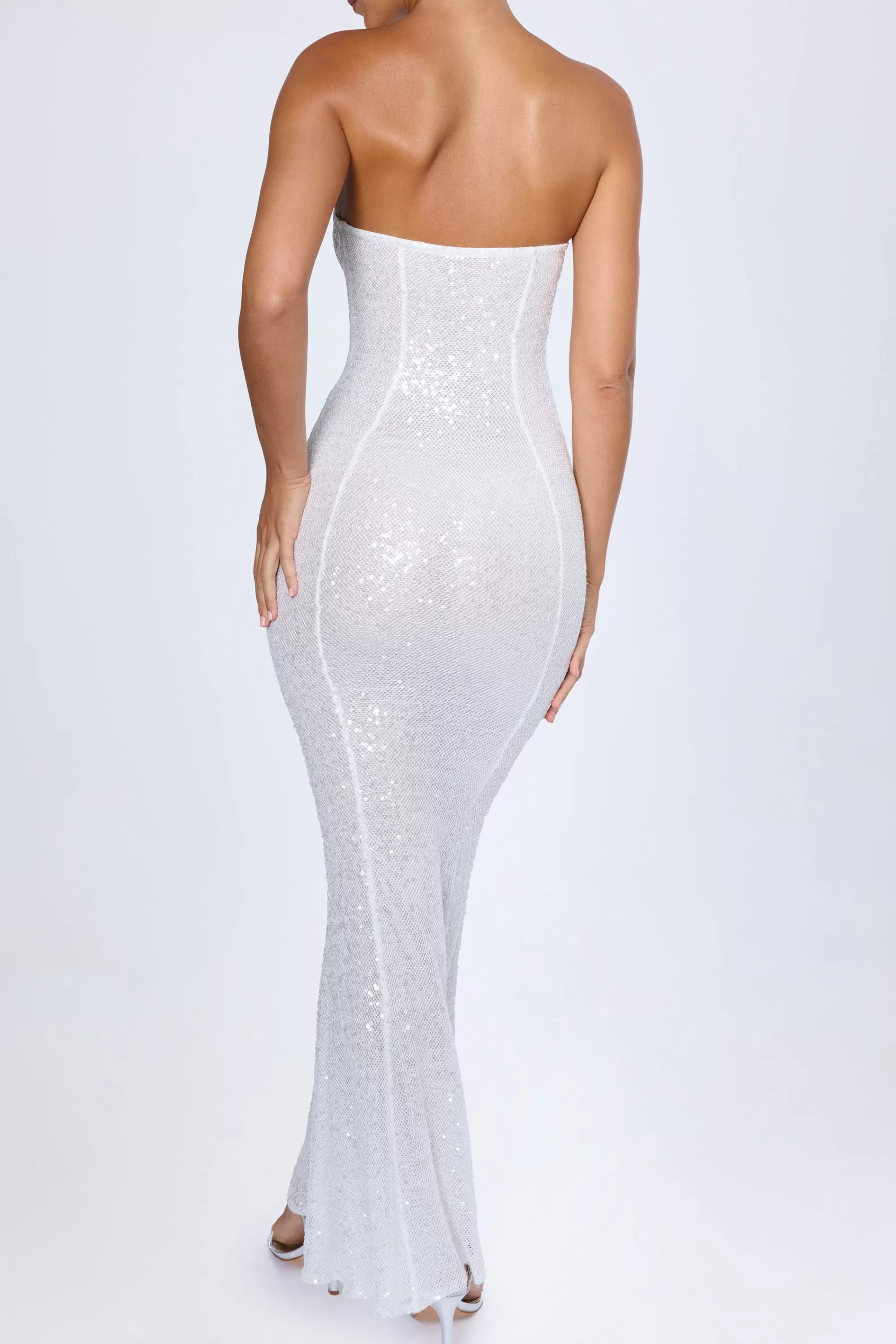 Oh Polly Embellished Cut-Out Bandeau Maxi Dress in White Fashion