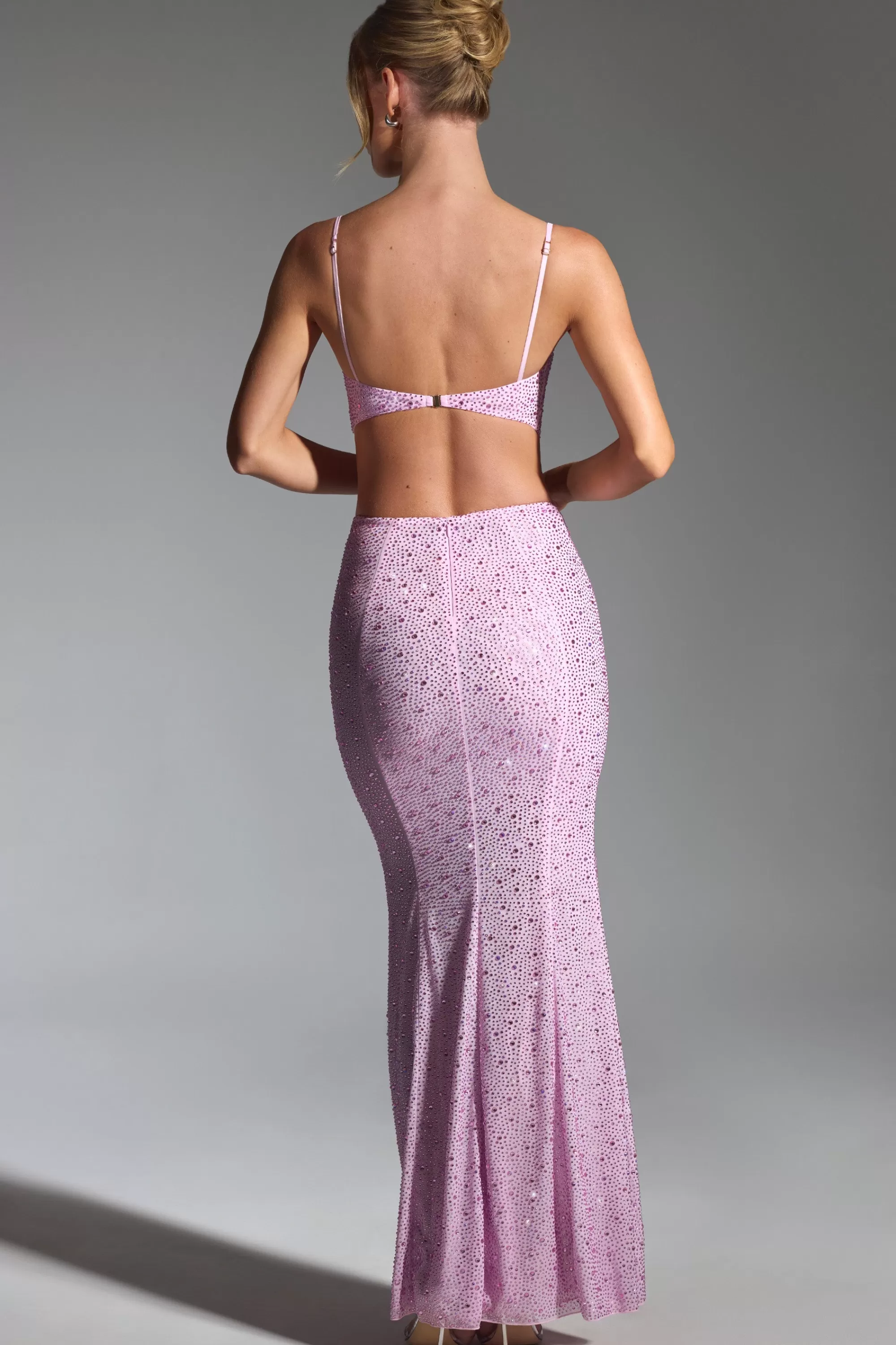 Oh Polly Embellished Cut-Out Fishtail Maxi Dress in Peony Pink PeonyPink Store