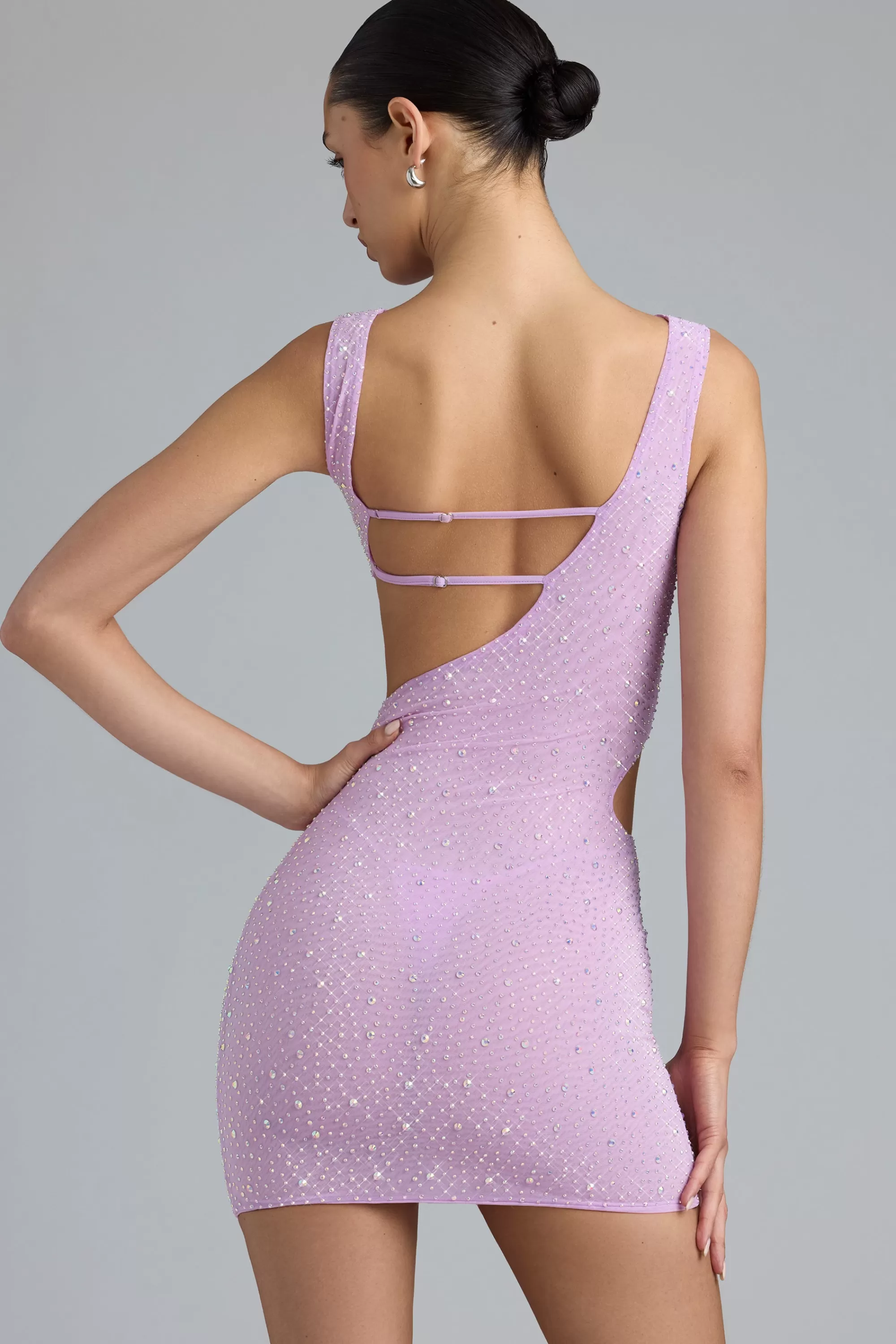 Oh Polly Embellished Cut-Out Mini Dress in Violet Pink VioletPink Outlet