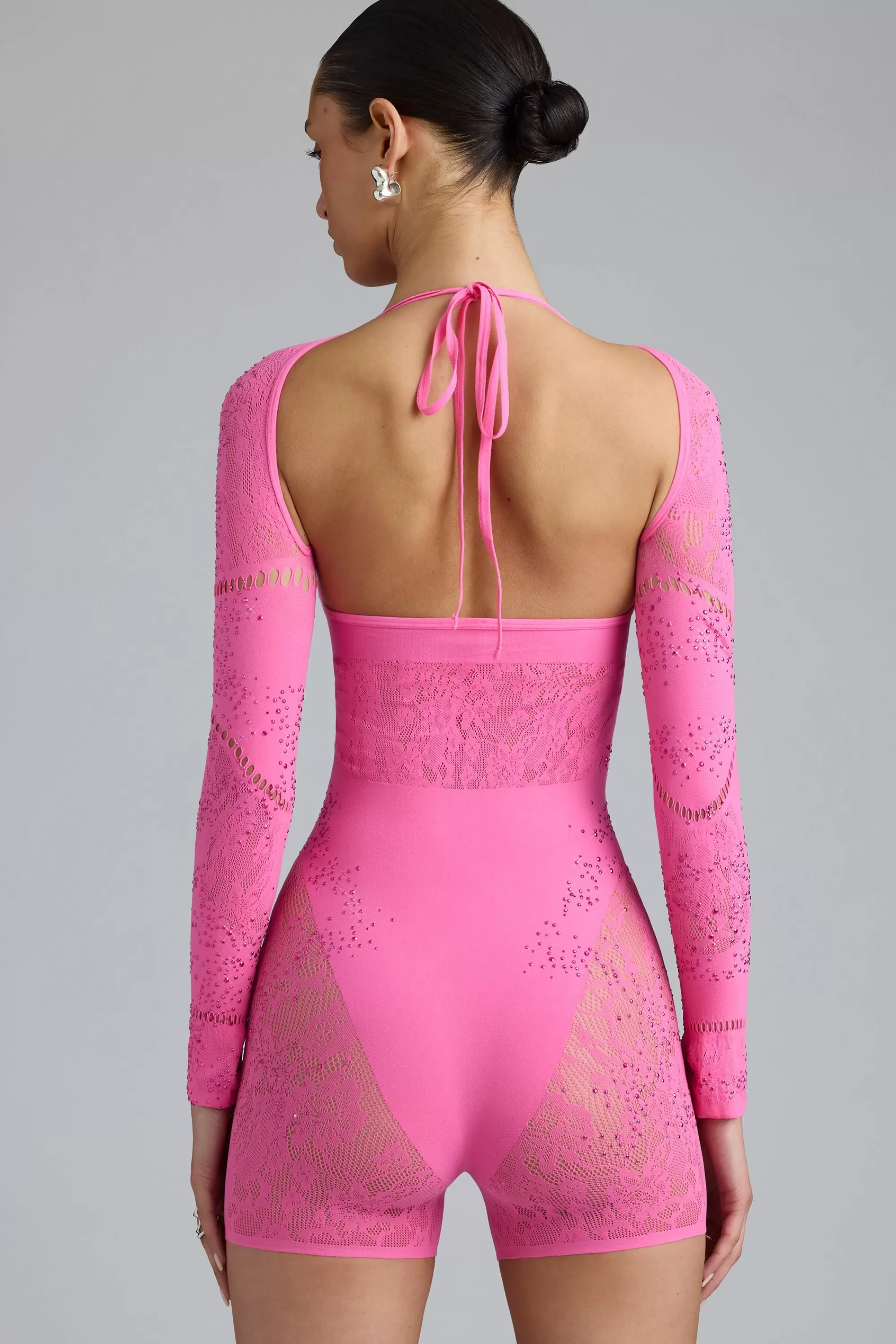 Oh Polly Embellished Cut-Out Unitard in Bubblegum Pink BubblegumPink Store