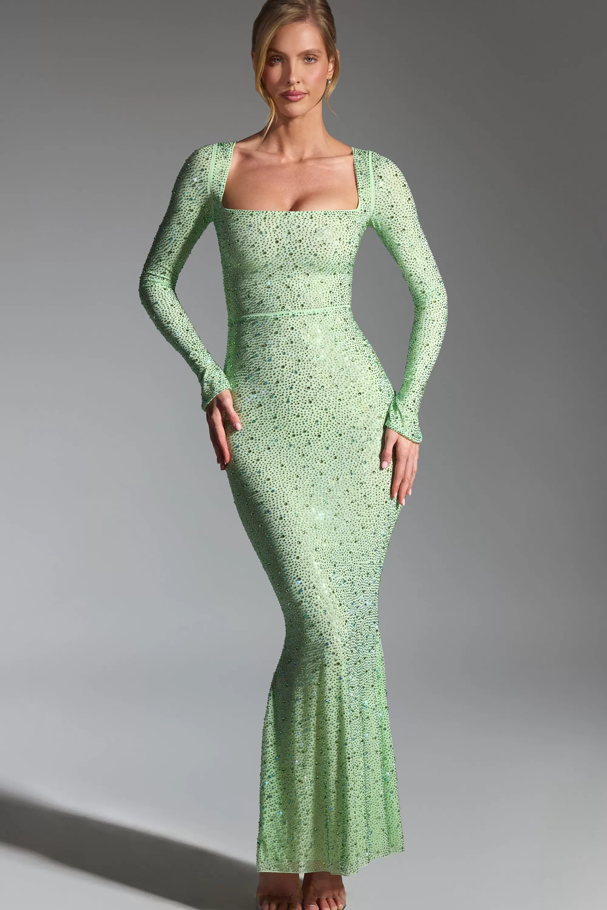 Oh Polly Embellished Fishtail Maxi Dress in Pistachio Best