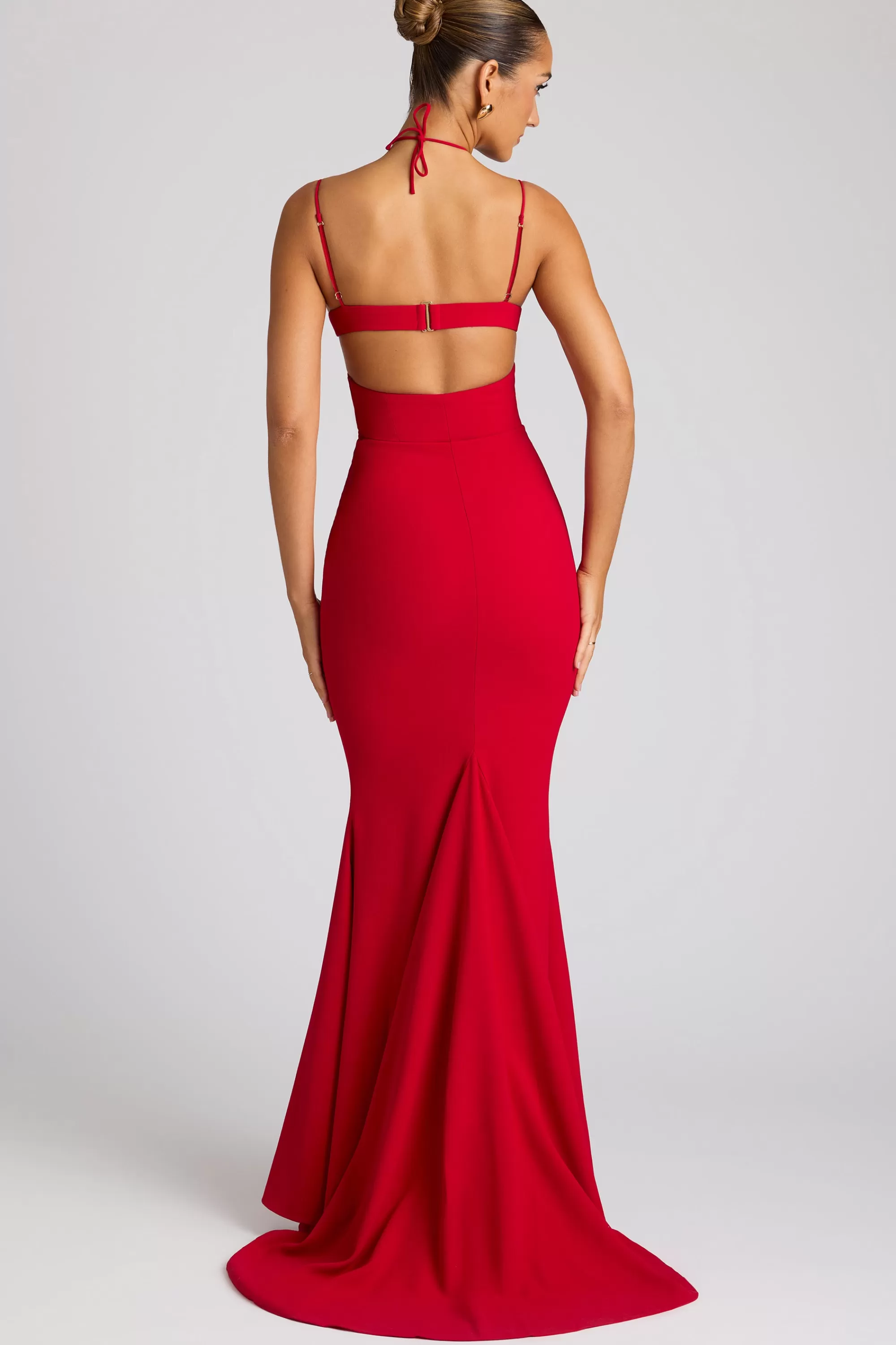 Oh Polly Embellished Heart Cup Detail Evening Gown in Fire Red FireRed Clearance