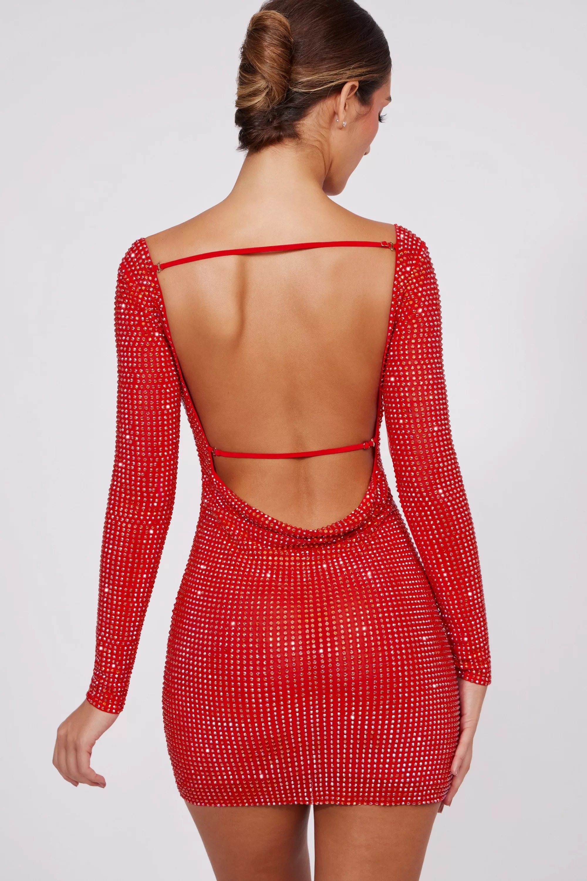 Oh Polly Embellished High Neck Cowl Back Mini Dress in Fire Red FireRed Cheap