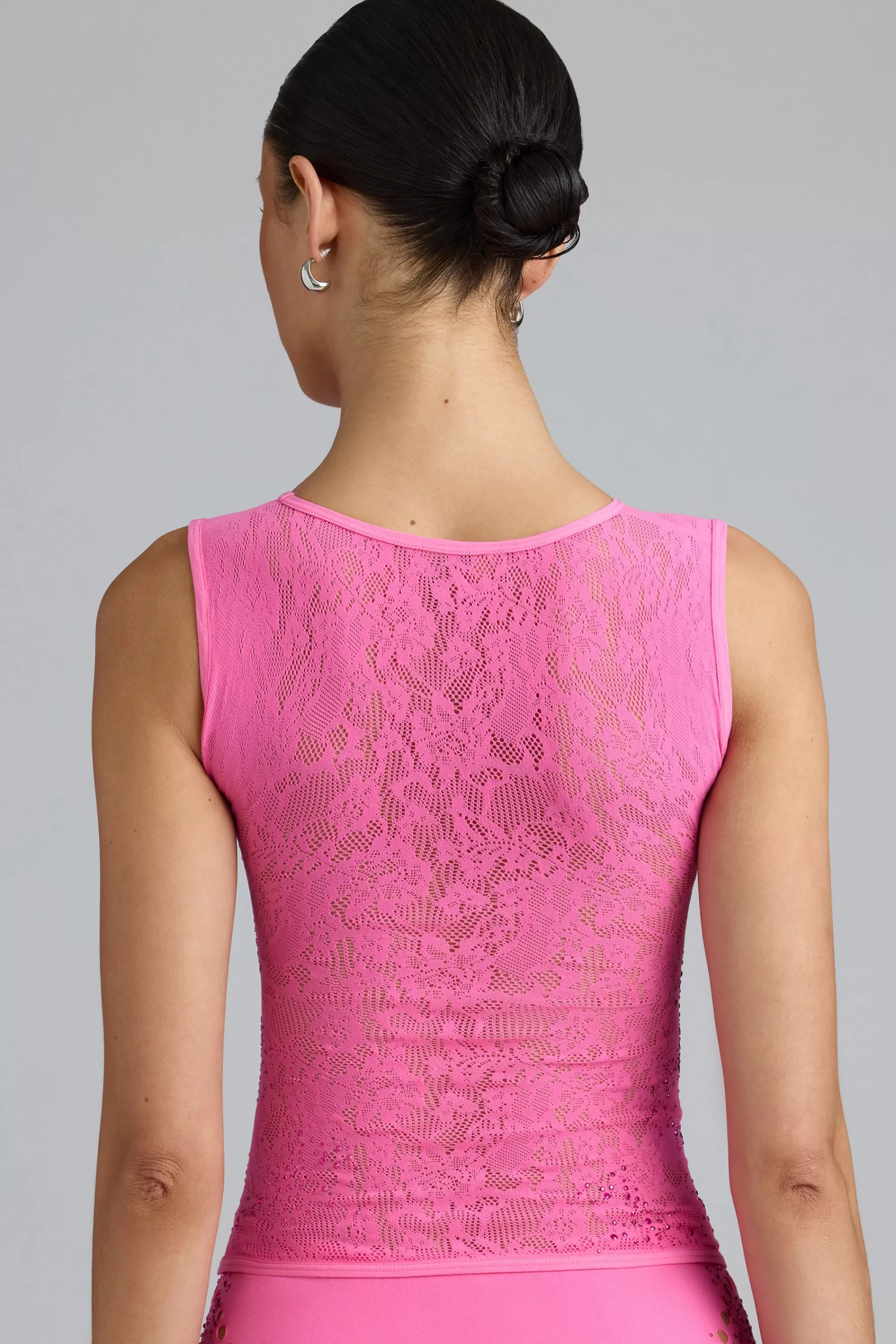 Oh Polly Embellished Lace-Up High-Neck Top in Bubblegum Pink BubblegumPink Online