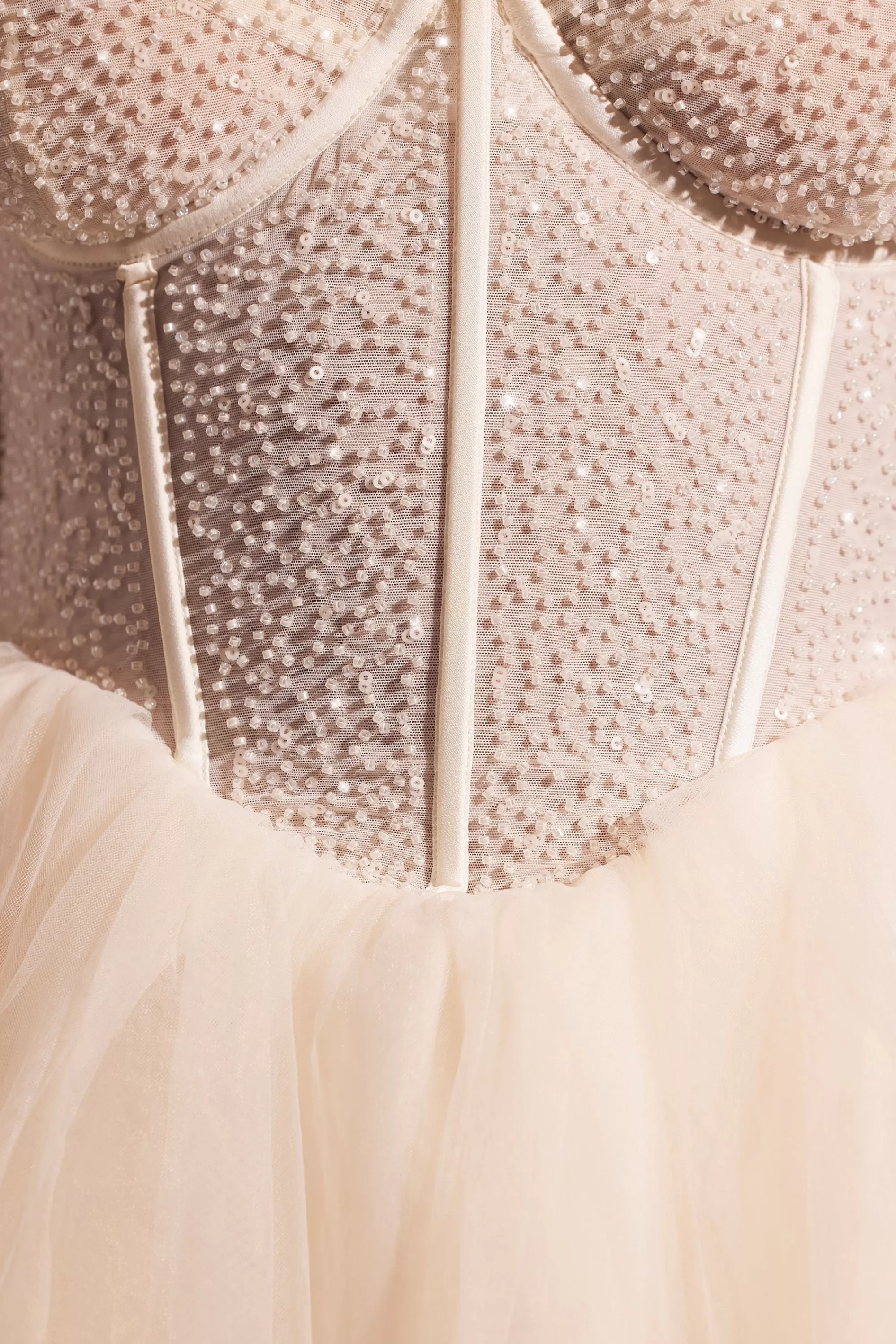 Oh Polly Embellished Long Sleeve Tulle Skirt Mini Dress in Ivory Discount