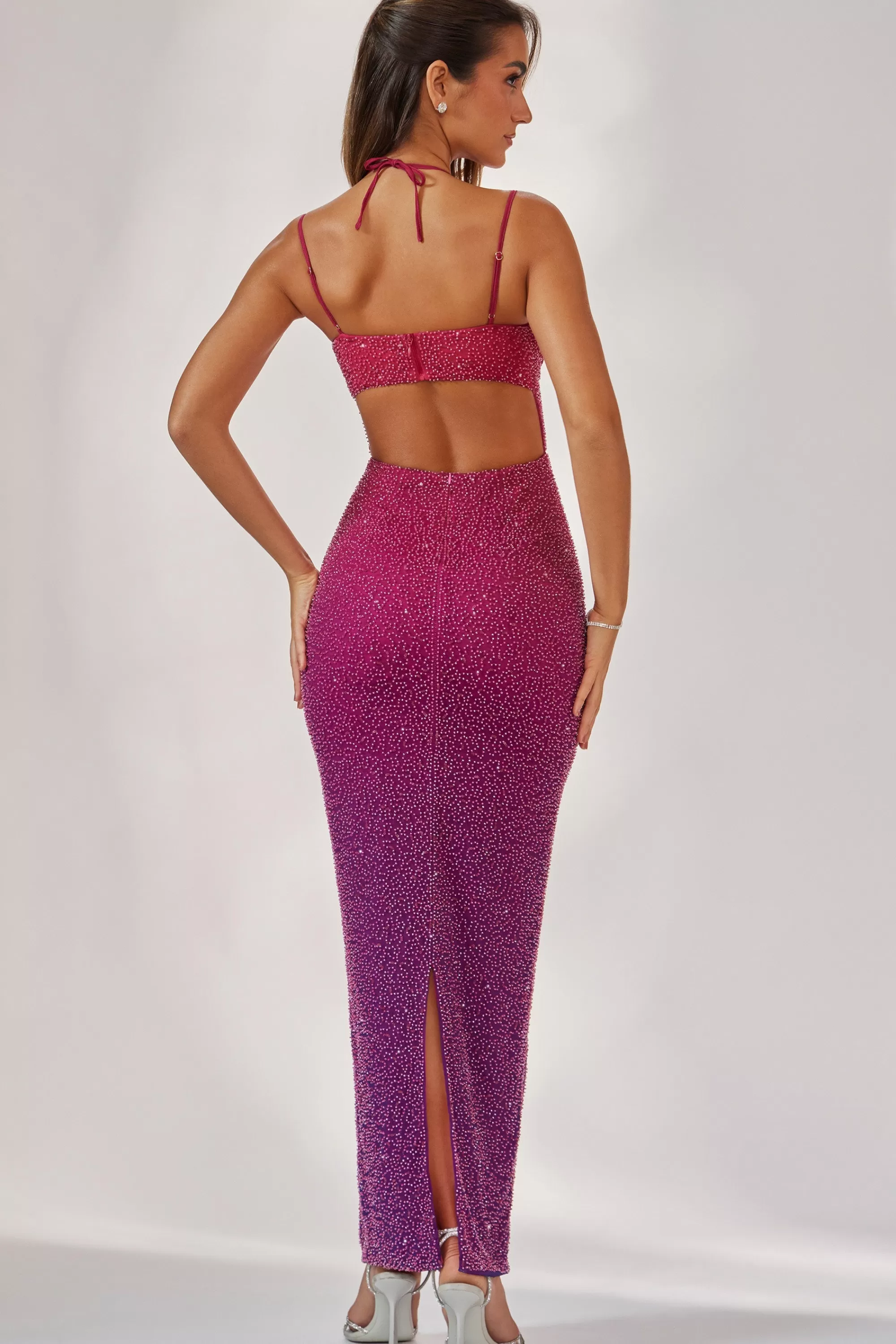 Oh Polly Embellished Maxi Dress in Pink/Purple Ombré PinkandPurpleOmbré Fashion