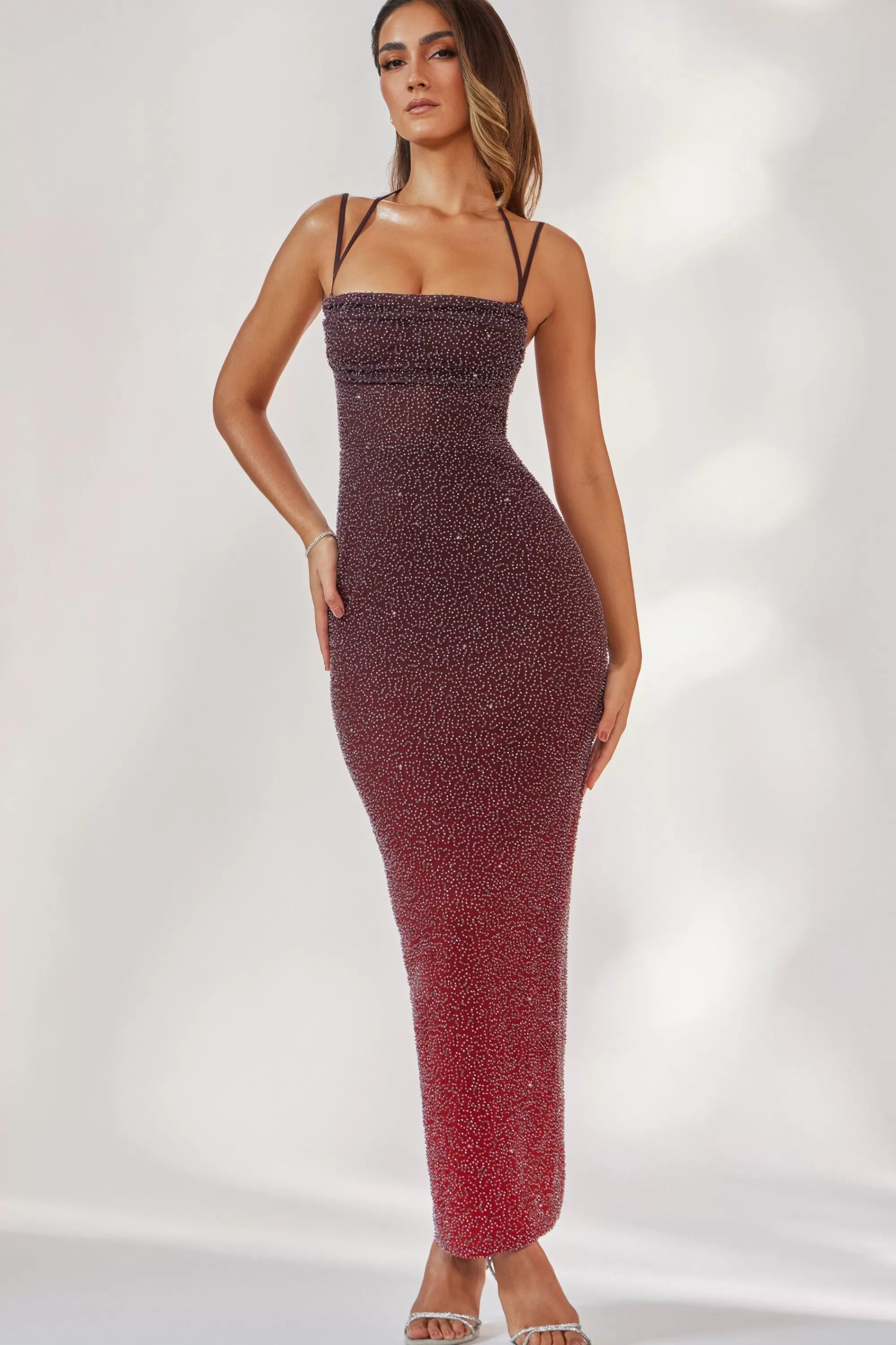 Oh Polly Embellished Maxi Dress in Red/Brown Ombré RedandBrownOmbré Fashion