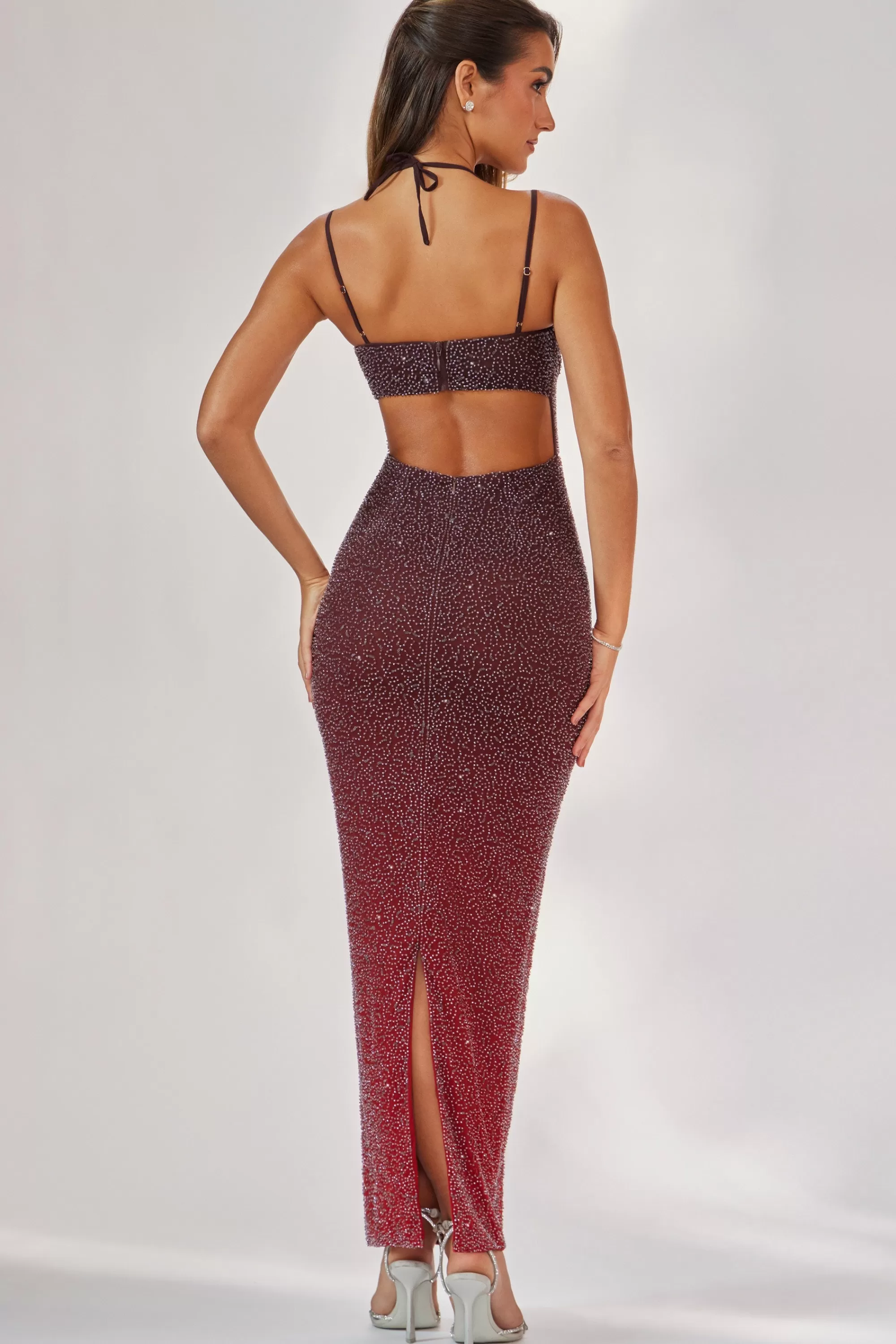 Oh Polly Embellished Maxi Dress in Red/Brown Ombré RedandBrownOmbré Fashion