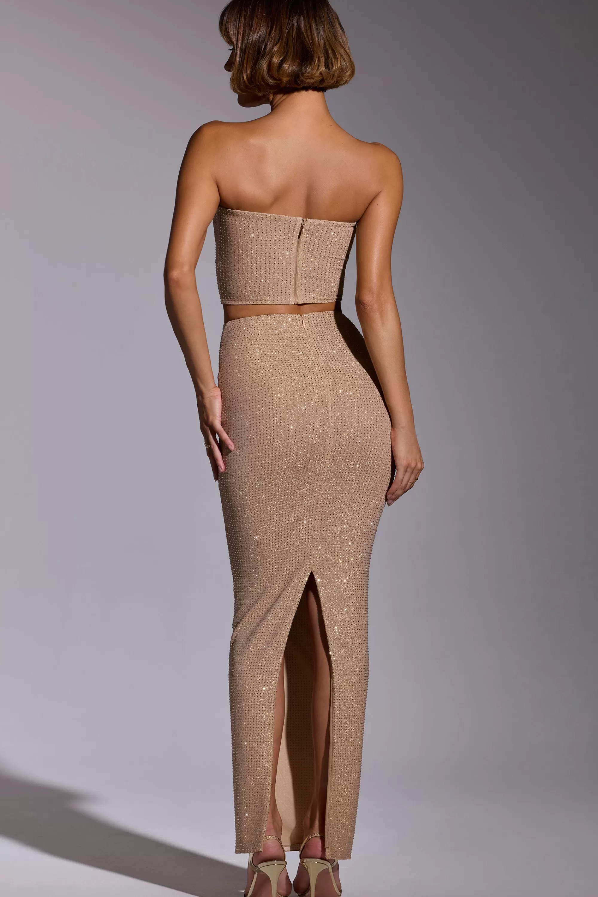 Oh Polly Embellished Mid Rise Gown Skirt in Gold Hot