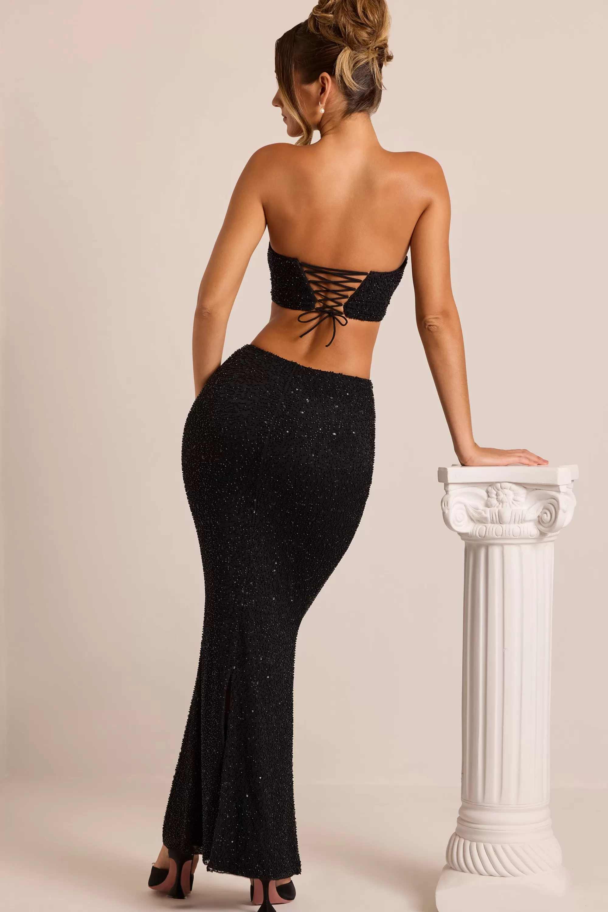 Oh Polly Embellished Mid-Rise Maxi Skirt in Black Outlet