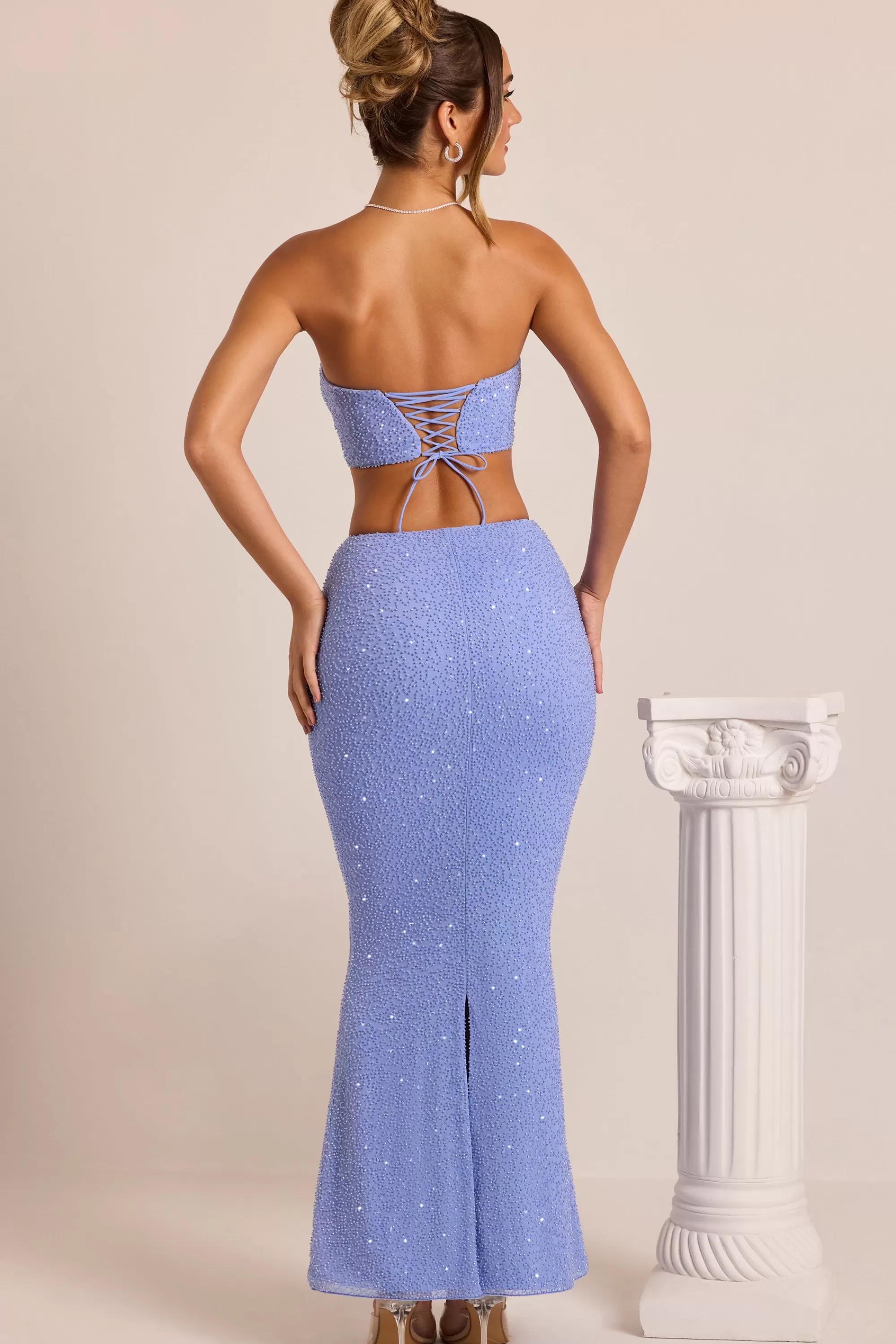 Oh Polly Embellished Mid-Rise Maxi Skirt in Powder Blue PowderBlue Cheap