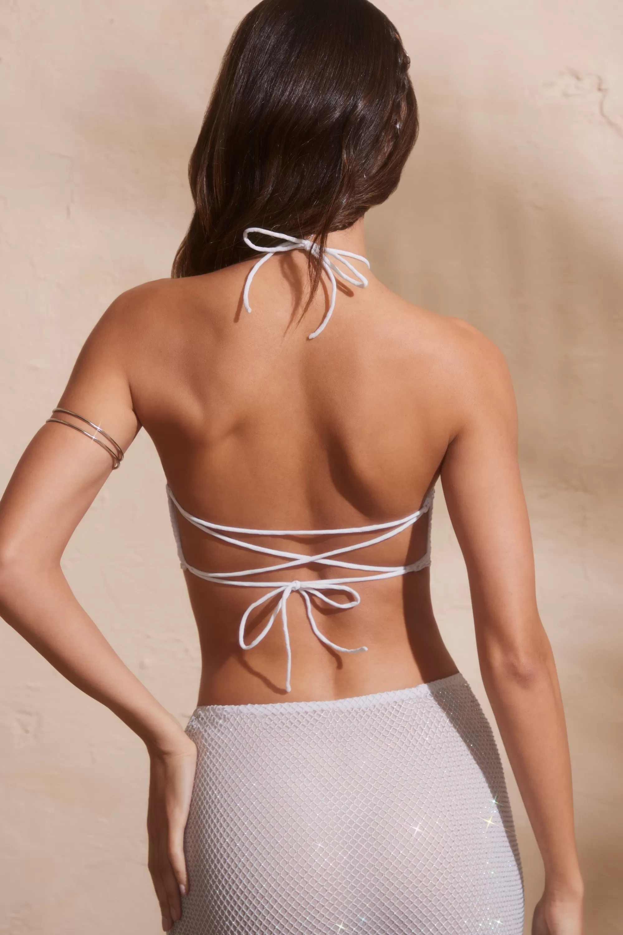 Oh Polly Embellished Open Back Crop Top in Silver Best