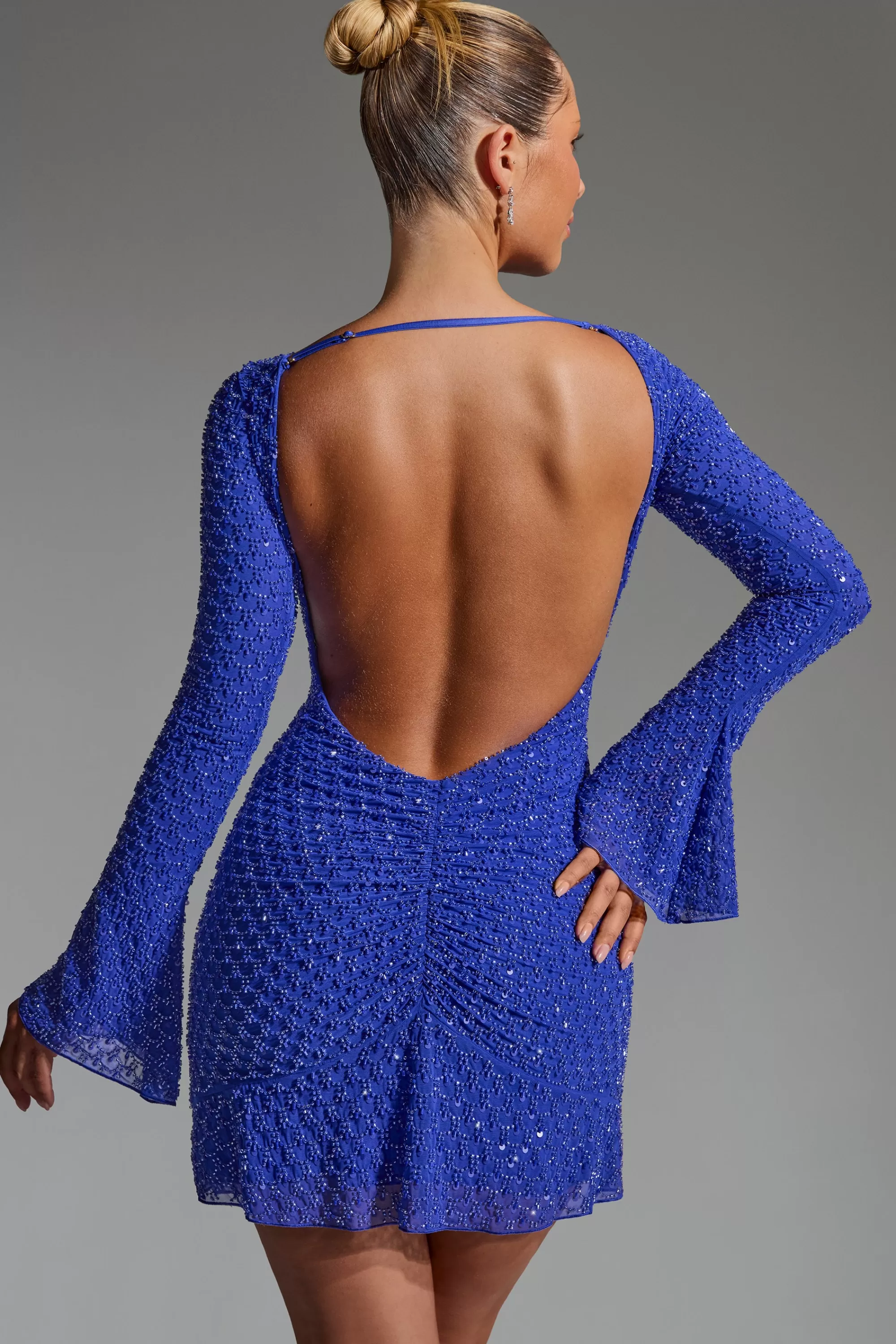 Oh Polly Embellished Open-Back A-Line Mini Dress in Cobalt Blue CobaltBlue New