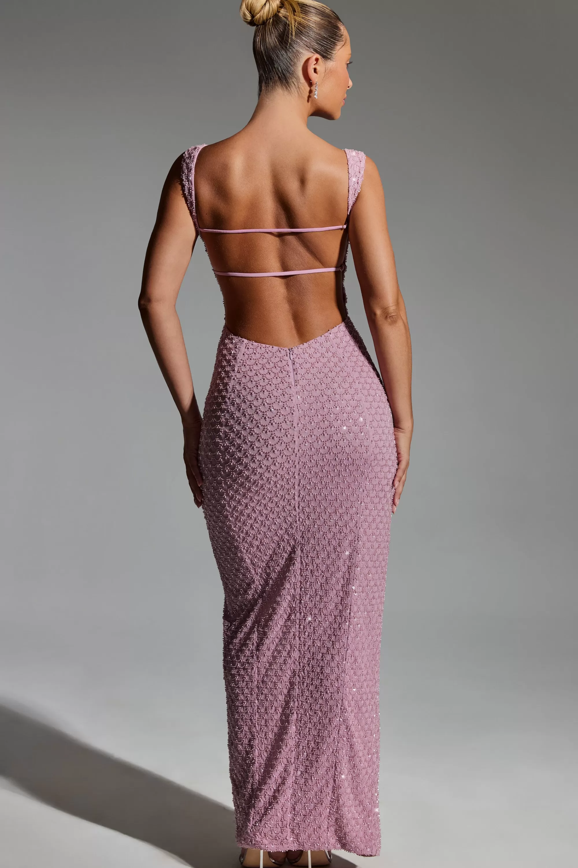 Oh Polly Embellished Open-Back Maxi Dress in Mauve Sale