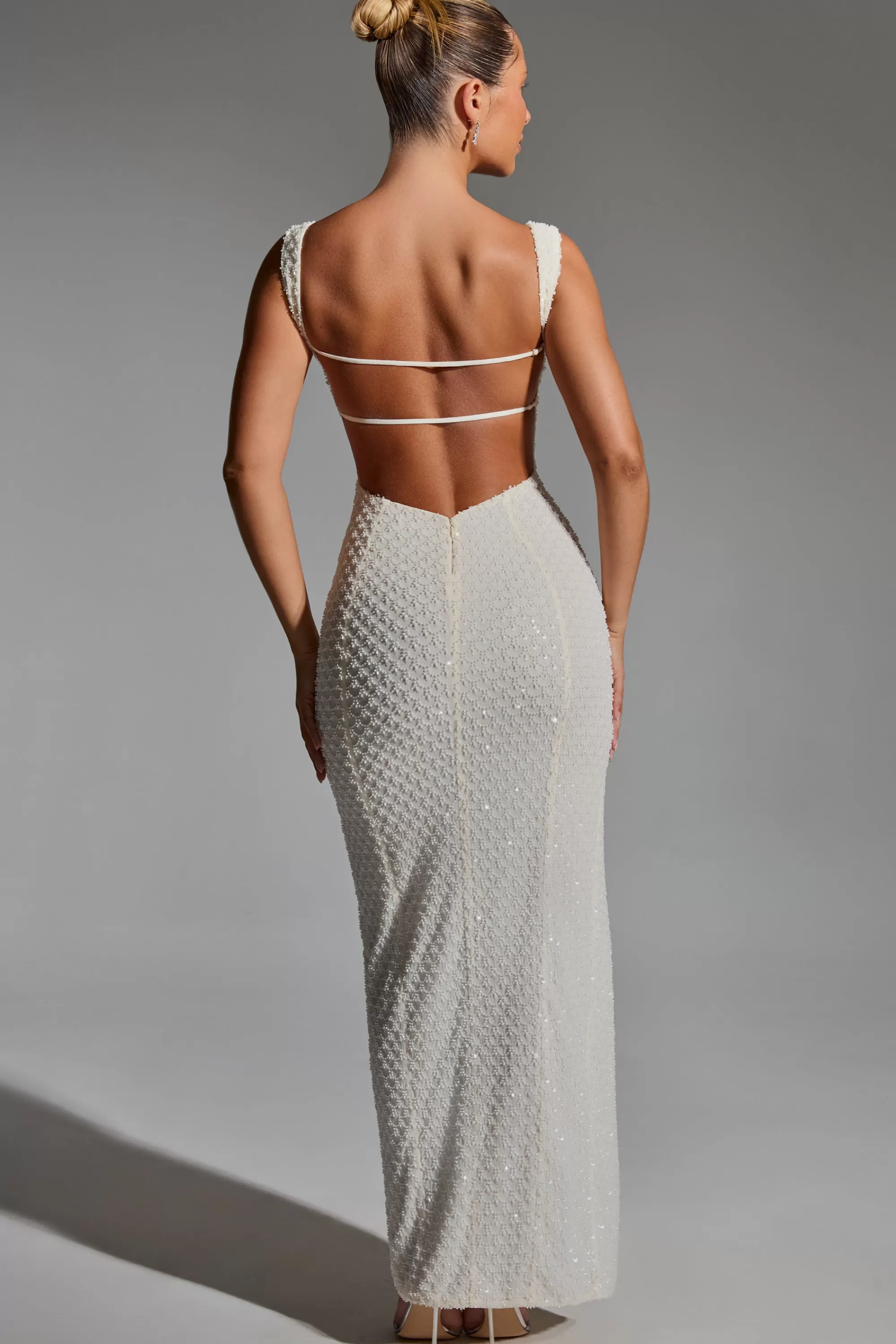 Oh Polly Embellished Open-Back Maxi Dress in White Clearance