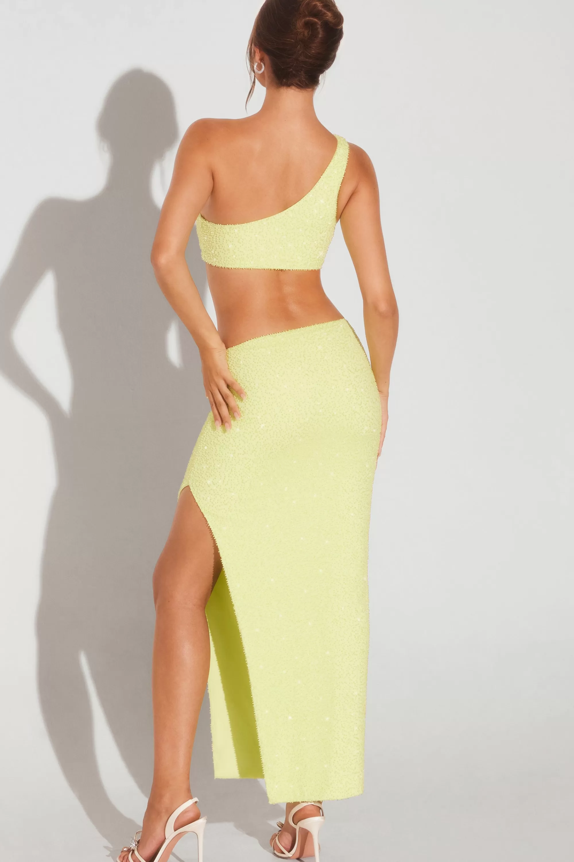 Oh Polly Embellished Side Split Maxi Skirt in Lime Green LimeGreen Cheap